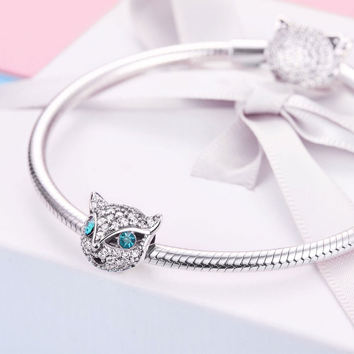 Silver Charm Happy Kitty Cat CZ Charm For Sale - sursenso Charm