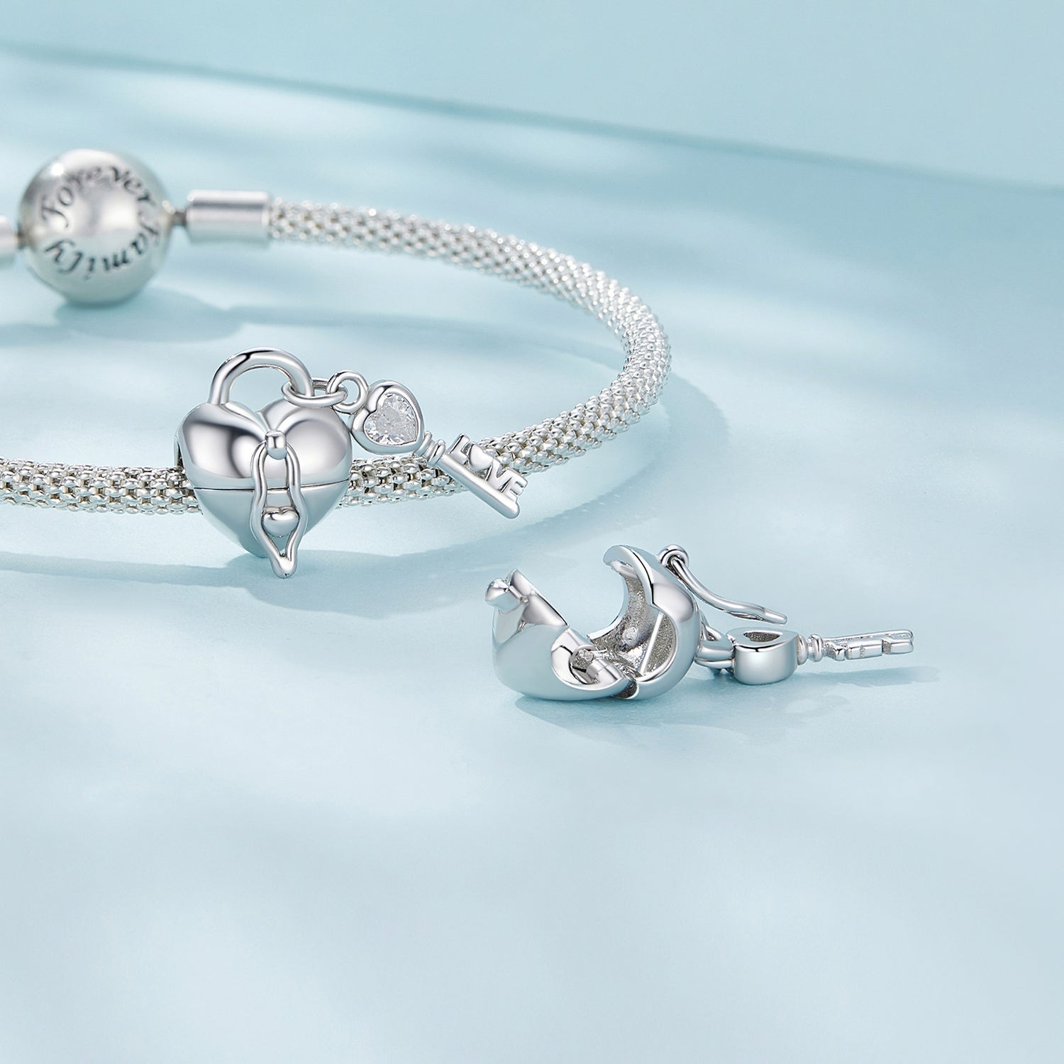 Silver Charm Heart Lock Key CZ Charm For Sale - sursenso Charm