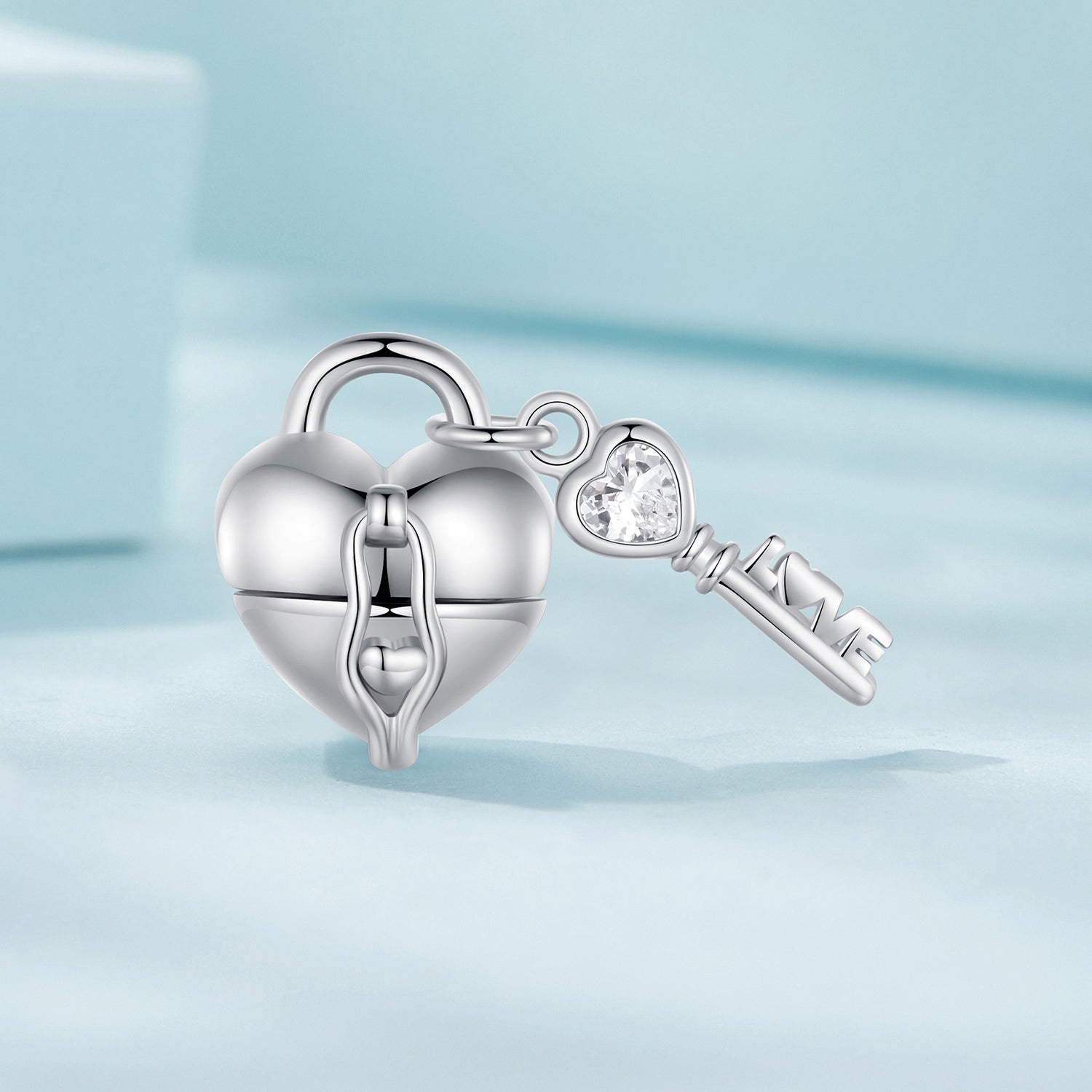 Silver Charm Heart Lock Key CZ Charm For Sale - sursenso Charm