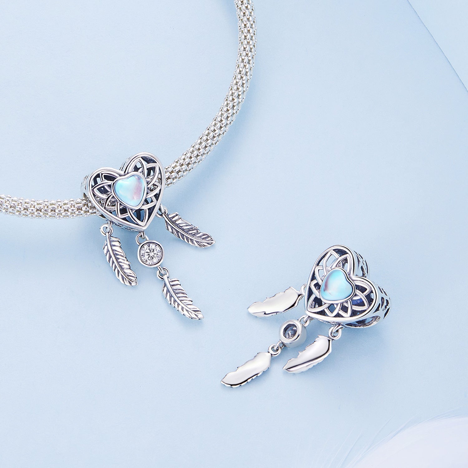 Silver Charm Heart Shaped Dream Catcher CZ Charm For Sale - sursenso Charm