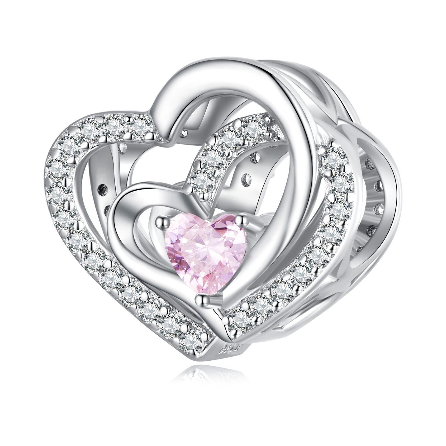 Silver Charm Heart to Heart CZ Charm For Sale - sursenso Charm
