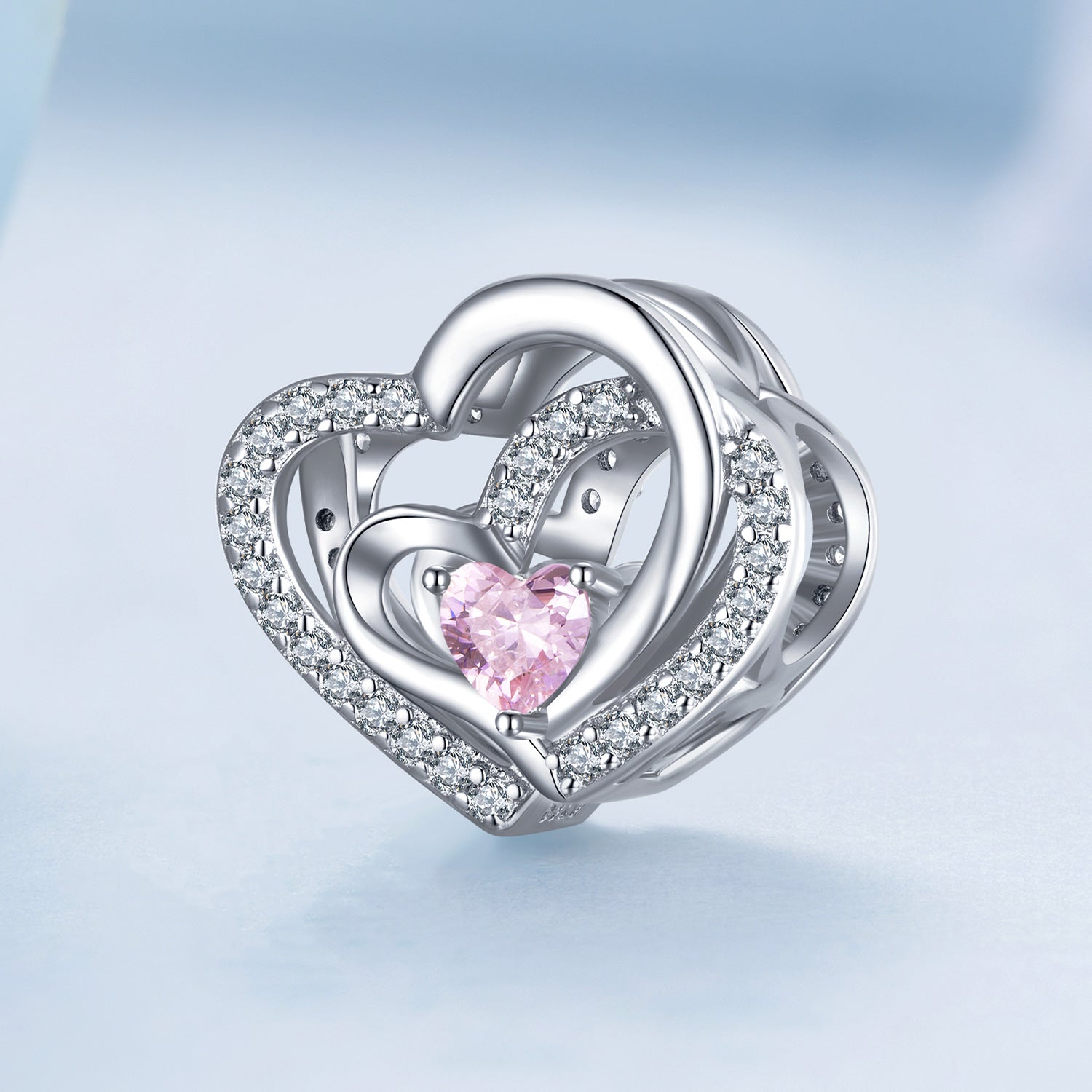 Silver Charm Heart to Heart CZ Charm For Sale - sursenso Charm