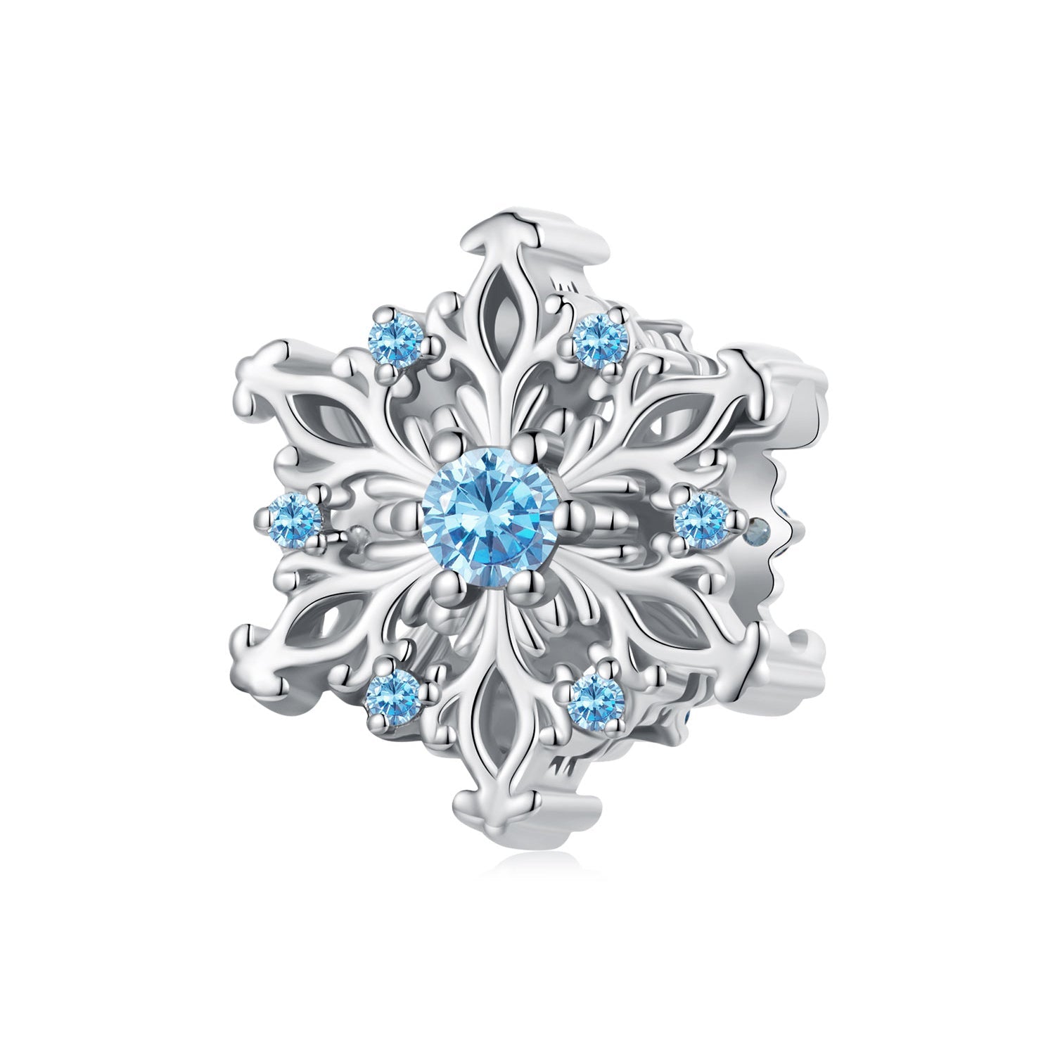 Silver Charm Hollow Snowflake Blue CZ Charm For Sale - sursenso Charm
