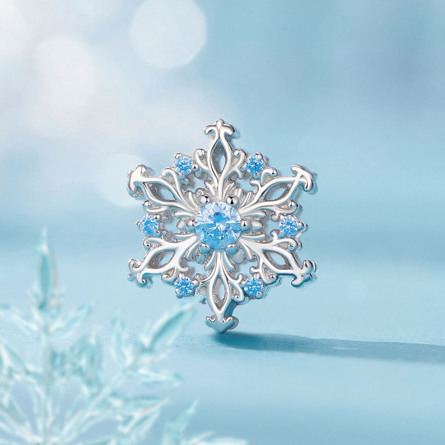 Silver Charm Hollow Snowflake Blue CZ Charm For Sale - sursenso Charm