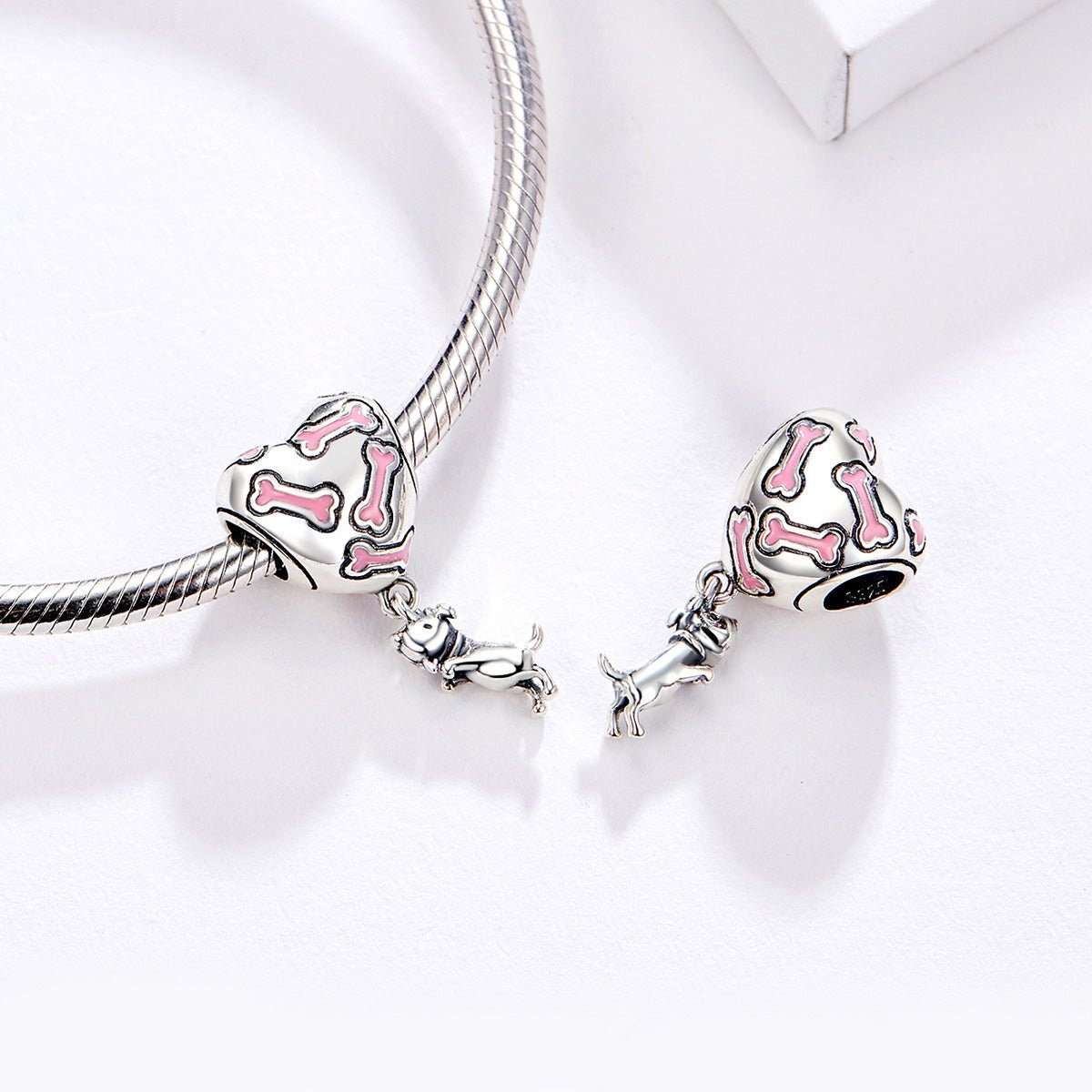 Silver Charm I Love My Dog Bone Heart CZ Dangle Charm For Sale - sursenso Pendant
