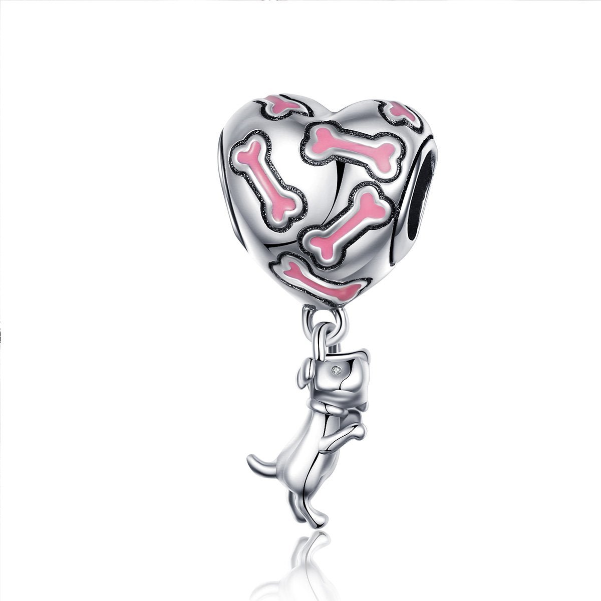 Silver Charm I Love My Dog Bone Heart CZ Dangle Charm For Sale - sursenso Pendant