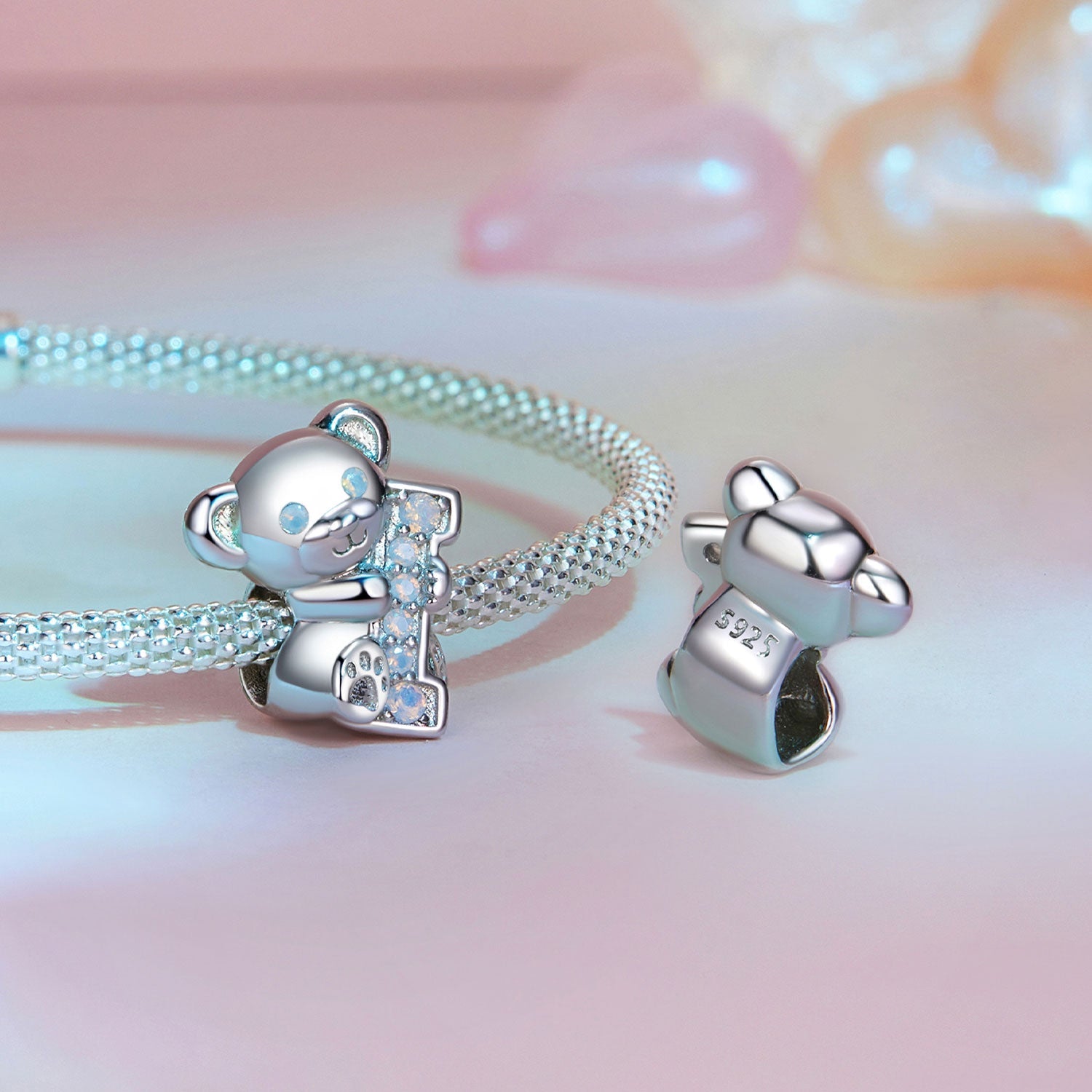 Silver Charm "I love U"Bear "I" CZ Charm For Sale - sursenso Charm