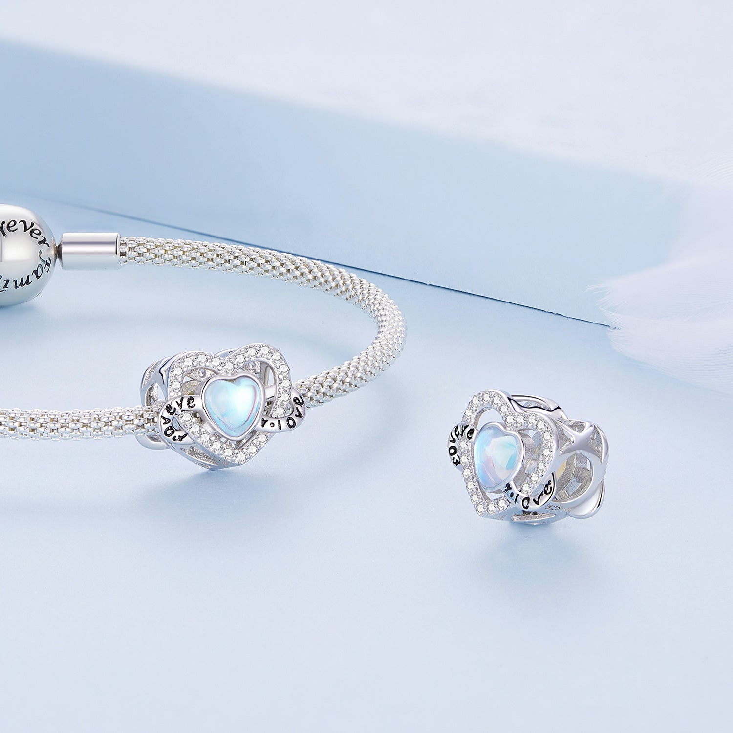 Silver Charm Infinite Heart Shaped Moonstone CZ Charm For Sale - sursenso Charm