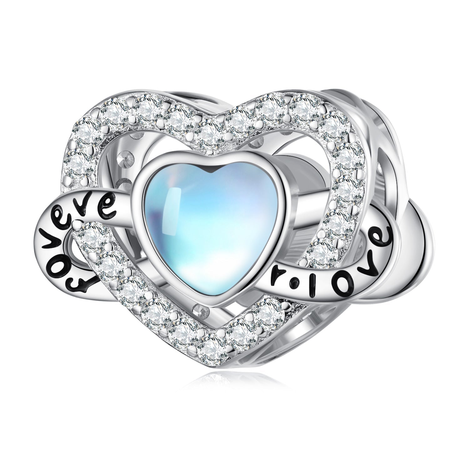 Silver Charm Infinite Heart Shaped Moonstone CZ Charm For Sale - sursenso Charm