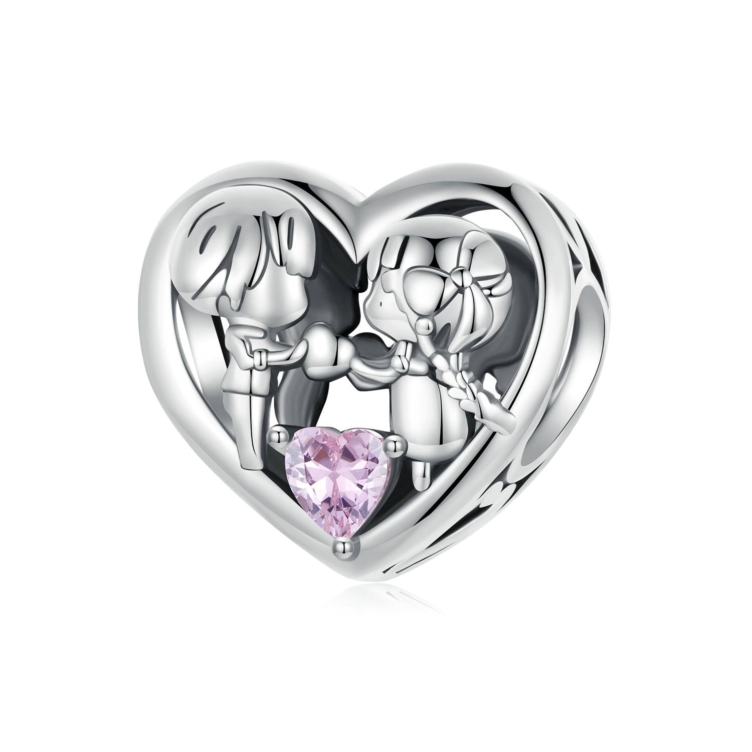 Silver Charm Little Boy Girl Heart CZ Charm For Sale - sursenso Charm