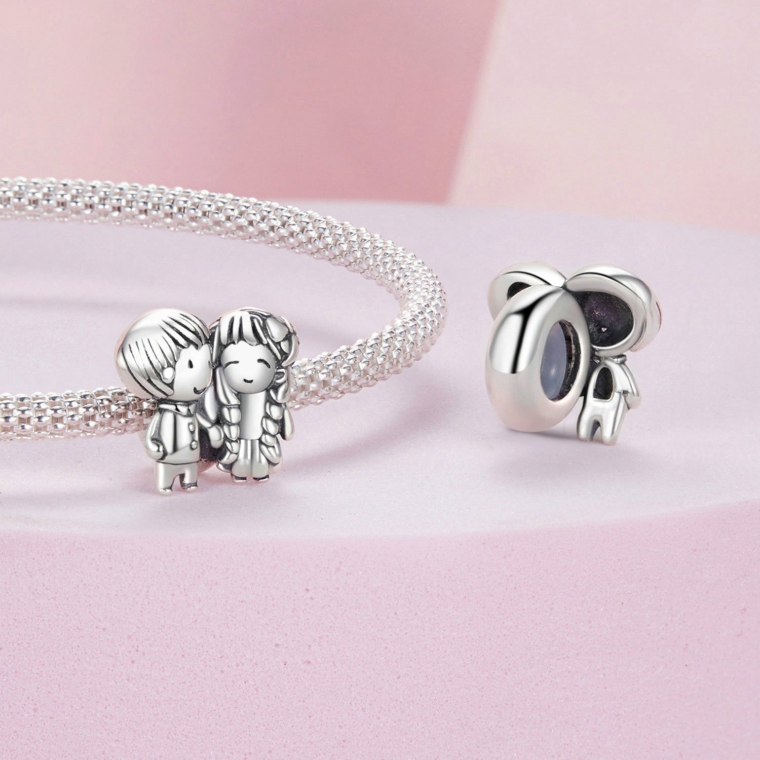 Silver Charm Little Boy Girl Holding Hands Charm For Sale - sursenso Charm