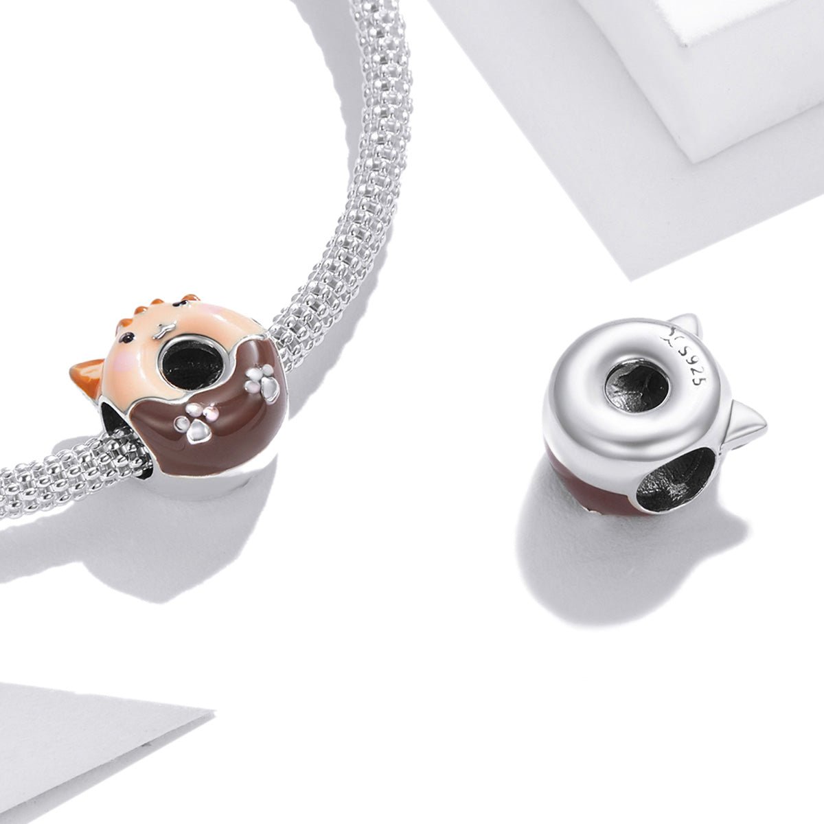 Silver Charm Little Cat Doughnut Charm For Sale - sursenso Charm