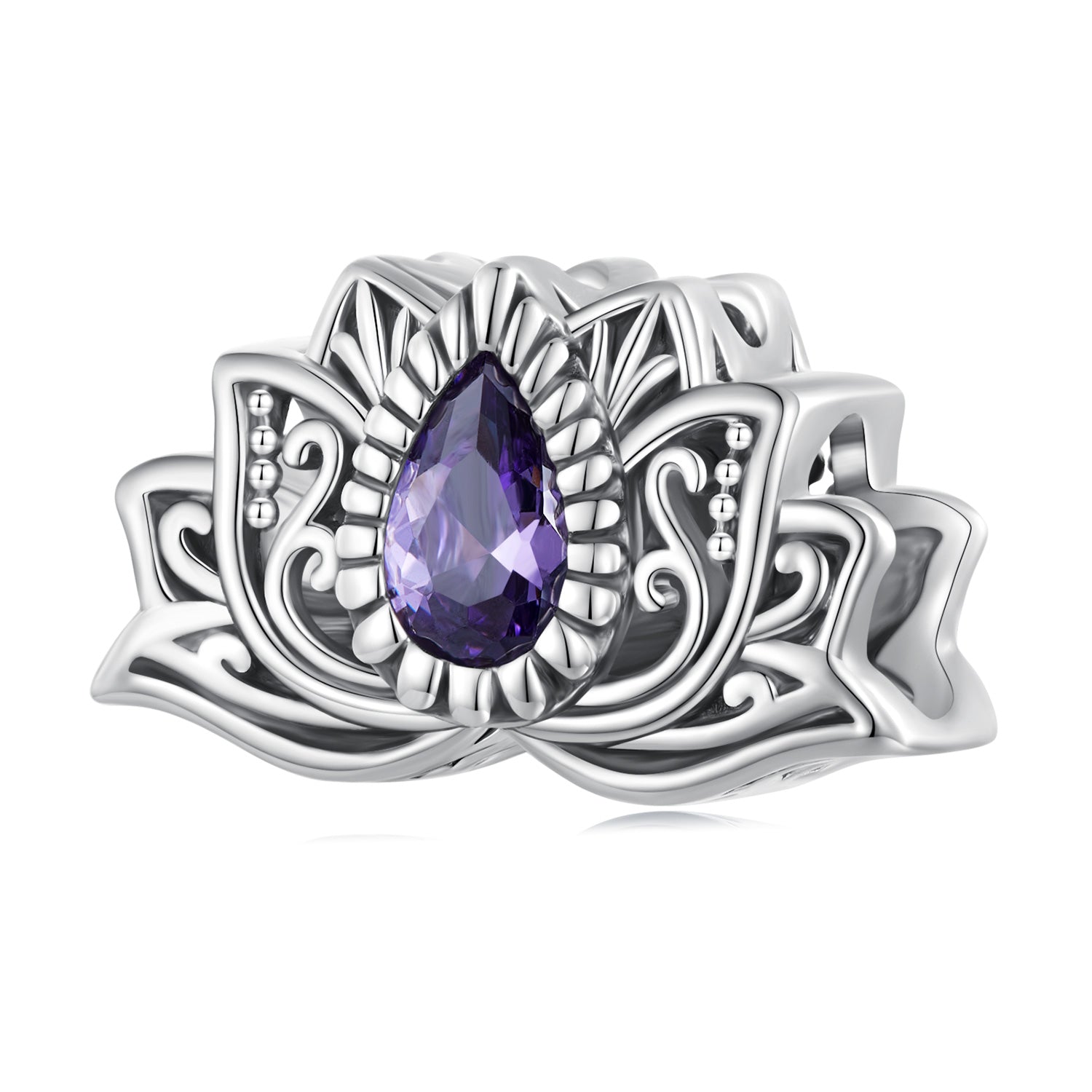 Silver Charm Lotus Flower Purple CZ Charm For Sale - sursenso Charm