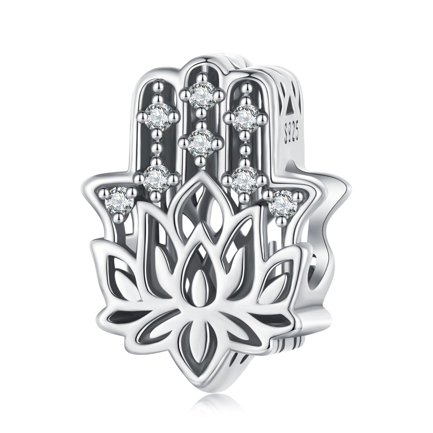 Silver Charm Lotus Hands of Fatima CZ Charm For Sale - sursenso Charm