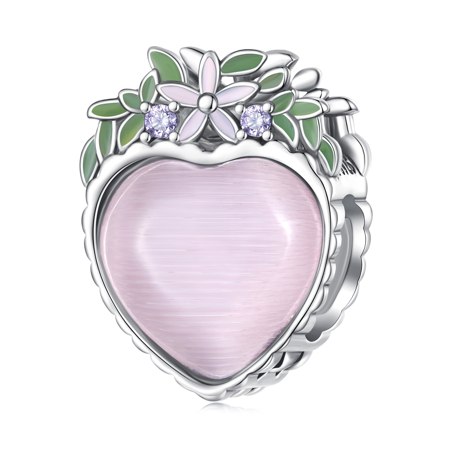 Silver Charm Love Flowers Pink CZ Charm For Sale - sursenso Charm