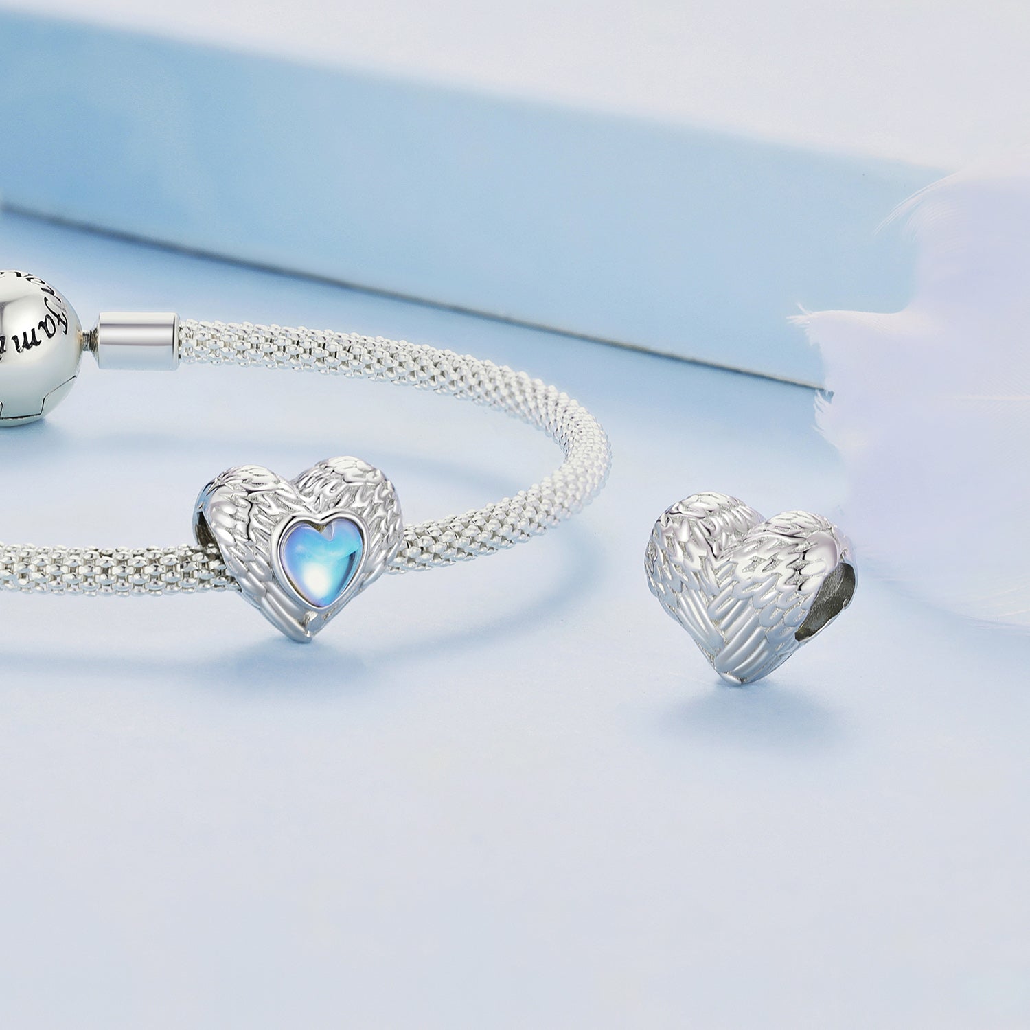 Silver Charm Love Guardian Blue Moonstone Charm For Sale - sursenso Charm