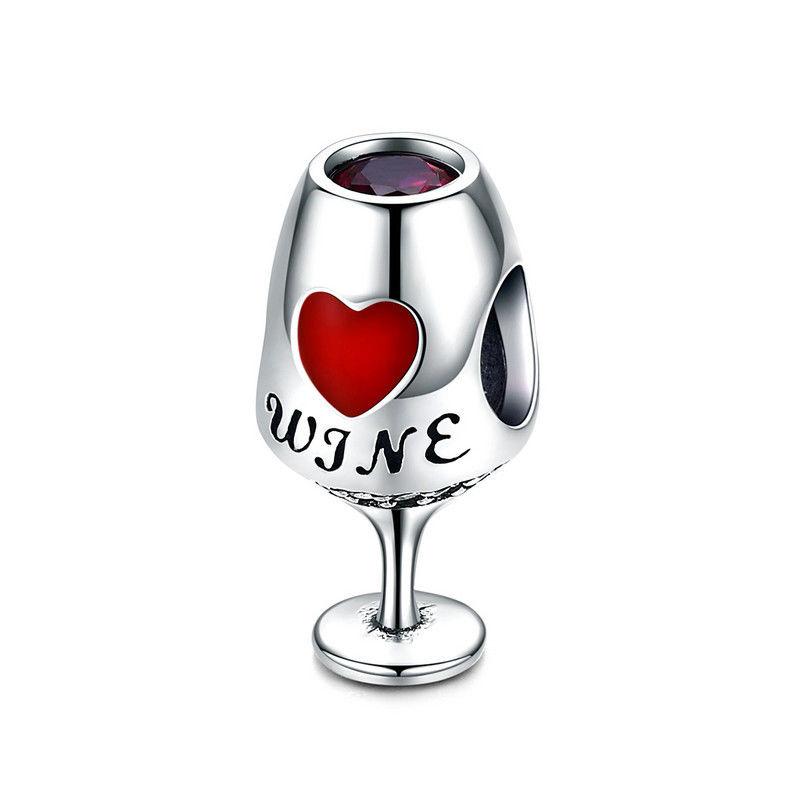 Silver Charm Love Heart Red Wine CZ Charm For Sale - sursenso Charm