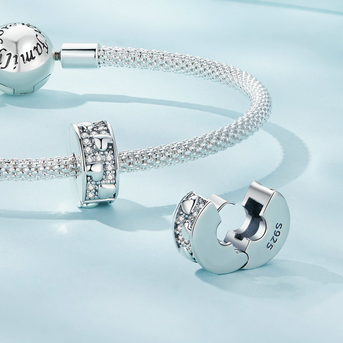 Silver Charm Love Roller CZ Stopper Charm For Sale - sursenso Charm