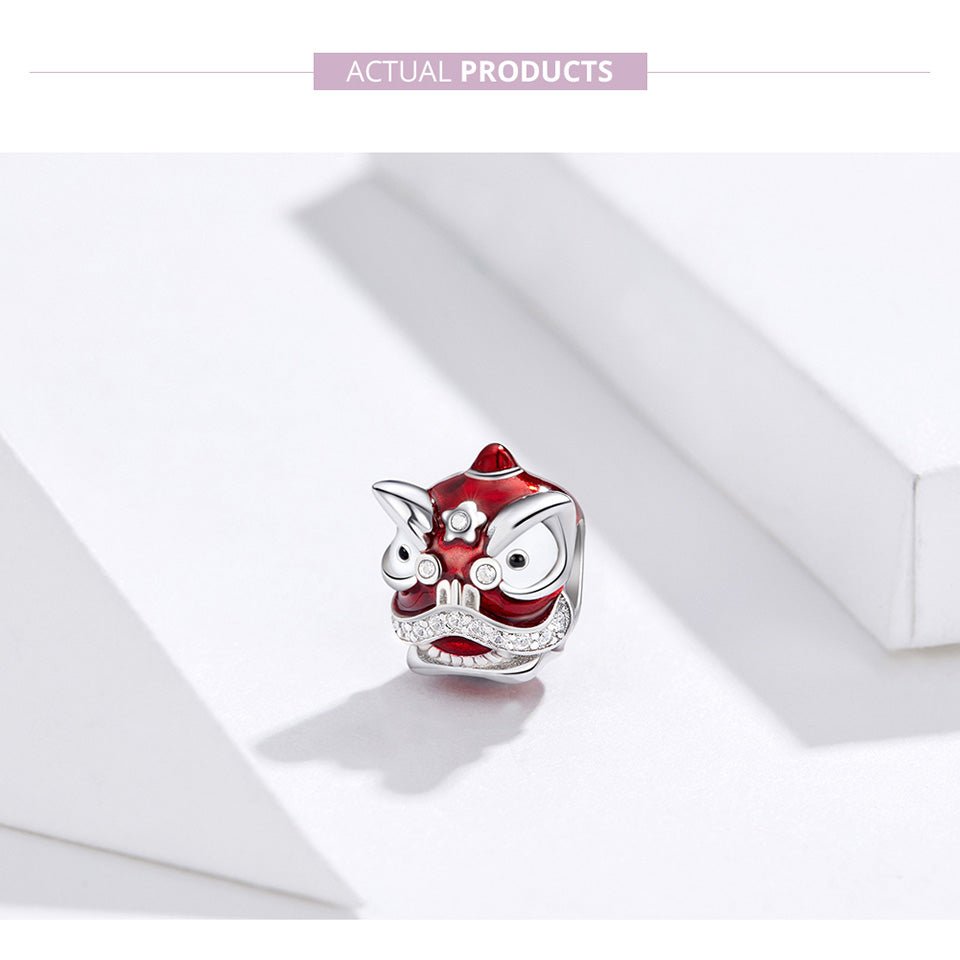 Silver Charm Lovely Red Lion Dancing CZ Charm For Sale - sursenso Charm
