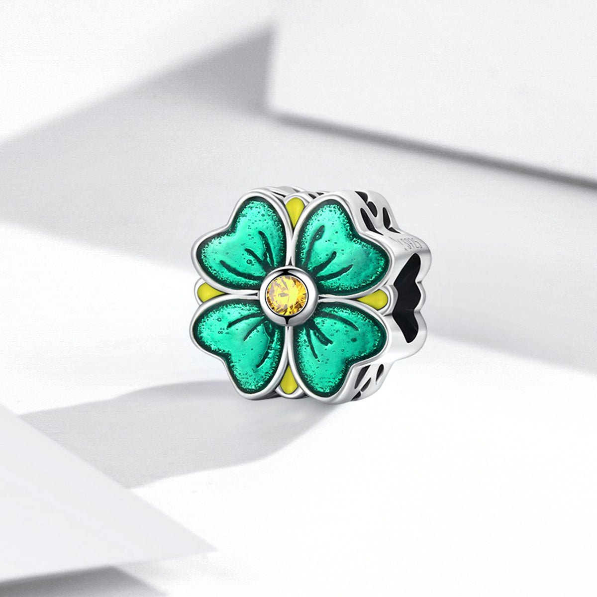Silver Charm Lucky Clover Plant CZ Charm For Sale - sursenso Charm