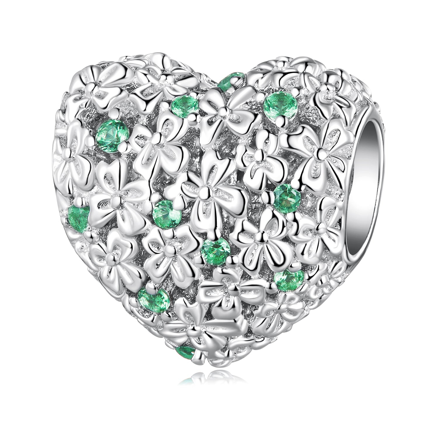 Silver Charm Lucky Heart Green CZ Charm For Sale - sursenso Charm
