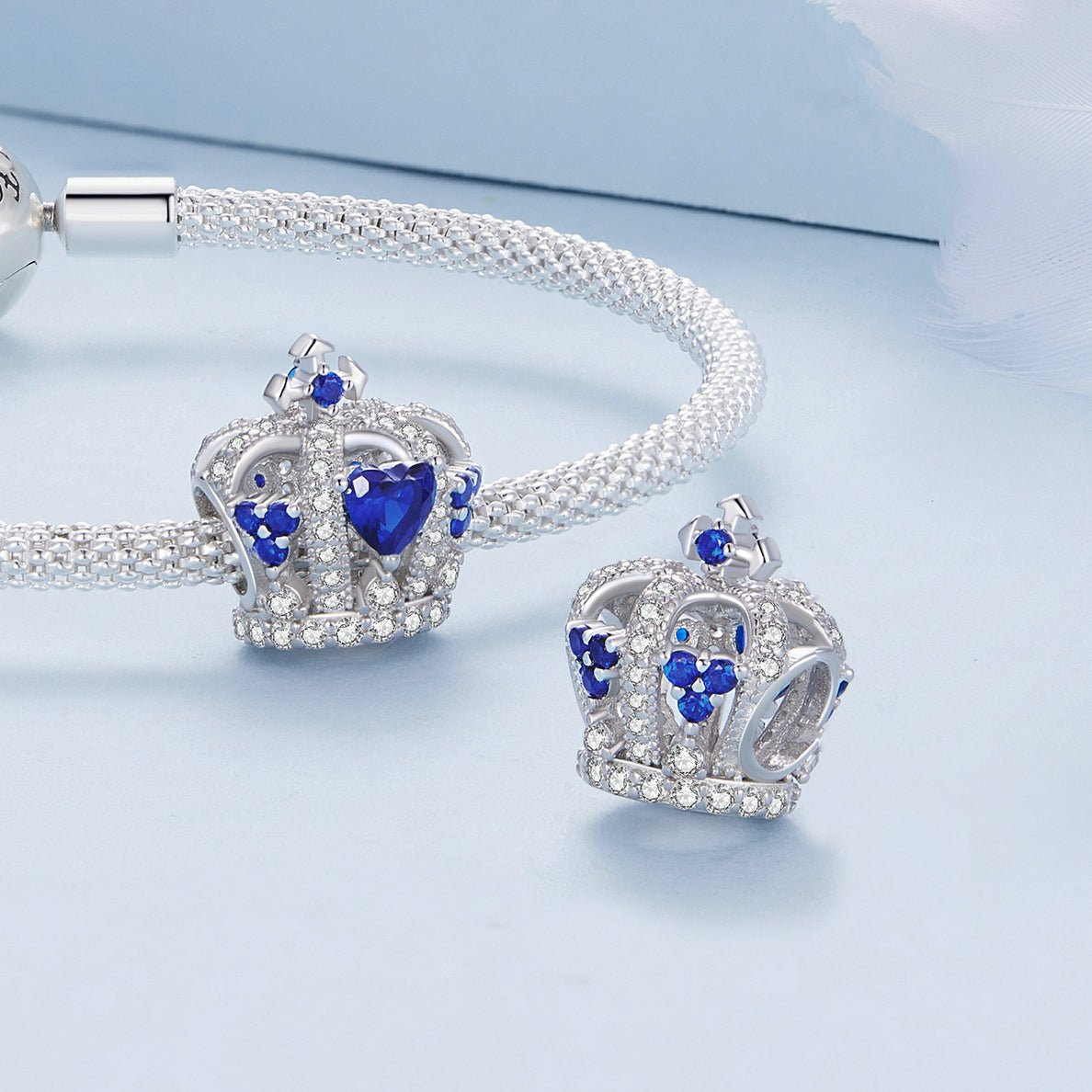 Silver Charm Luxury Crown Blue CZ Charm For Sale - sursenso Charm