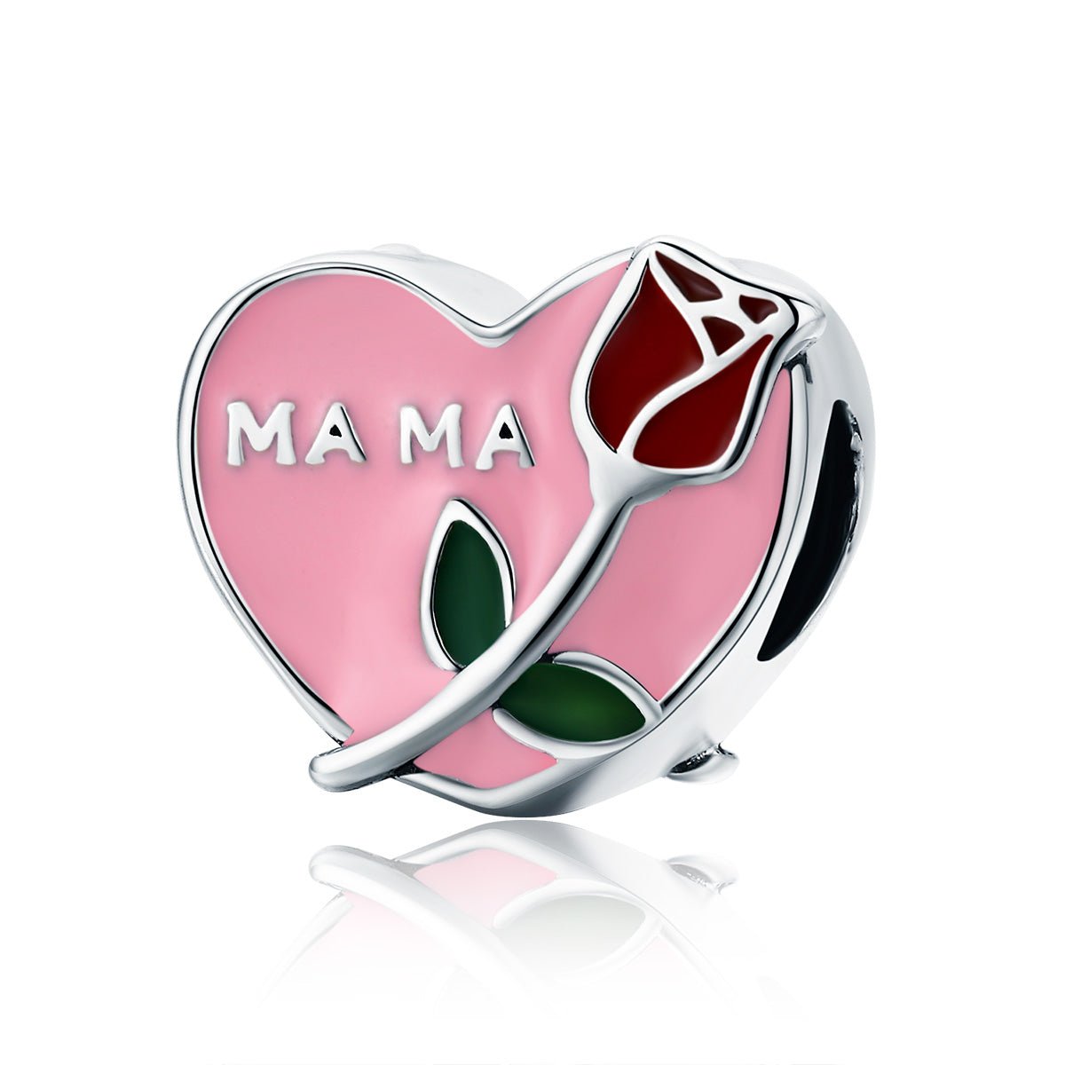 Silver Charm Mama in Heart Rose Flower Charm For Sale - sursenso Charm
