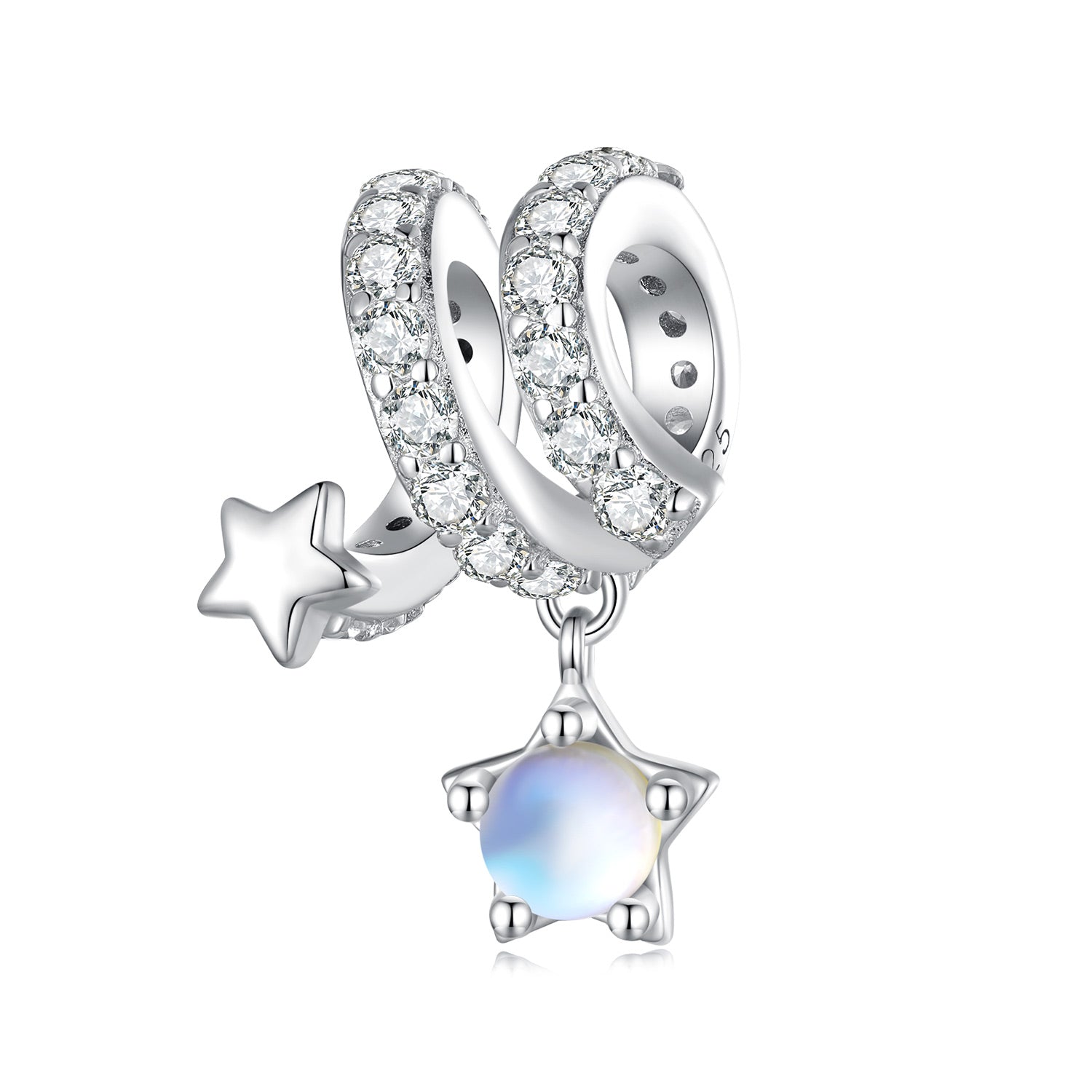 Silver Charm Meteor Shower Star Moonstone CZ Charm For Sale - sursenso Charm