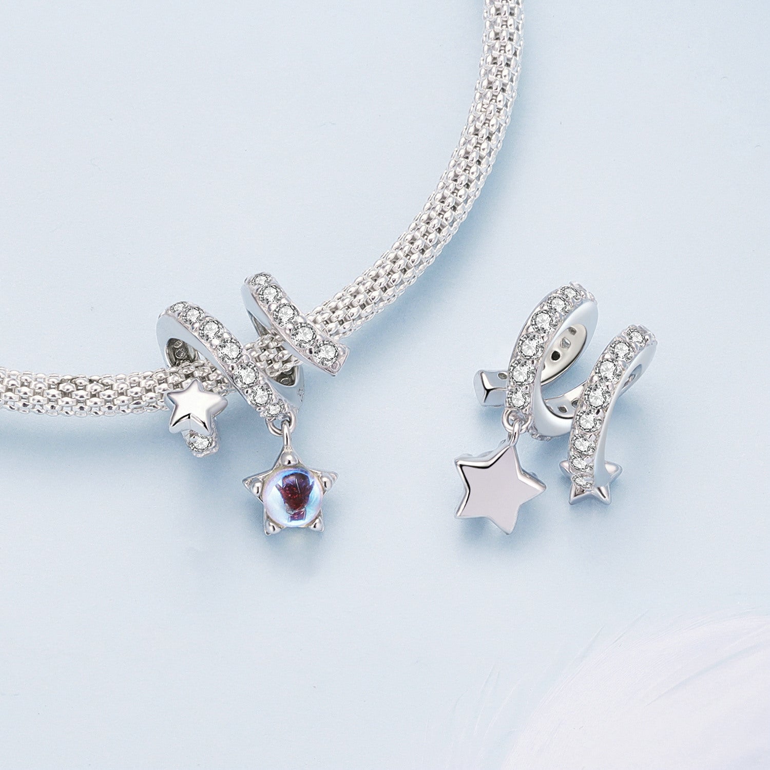 Silver Charm Meteor Shower Star Moonstone CZ Charm For Sale - sursenso Charm