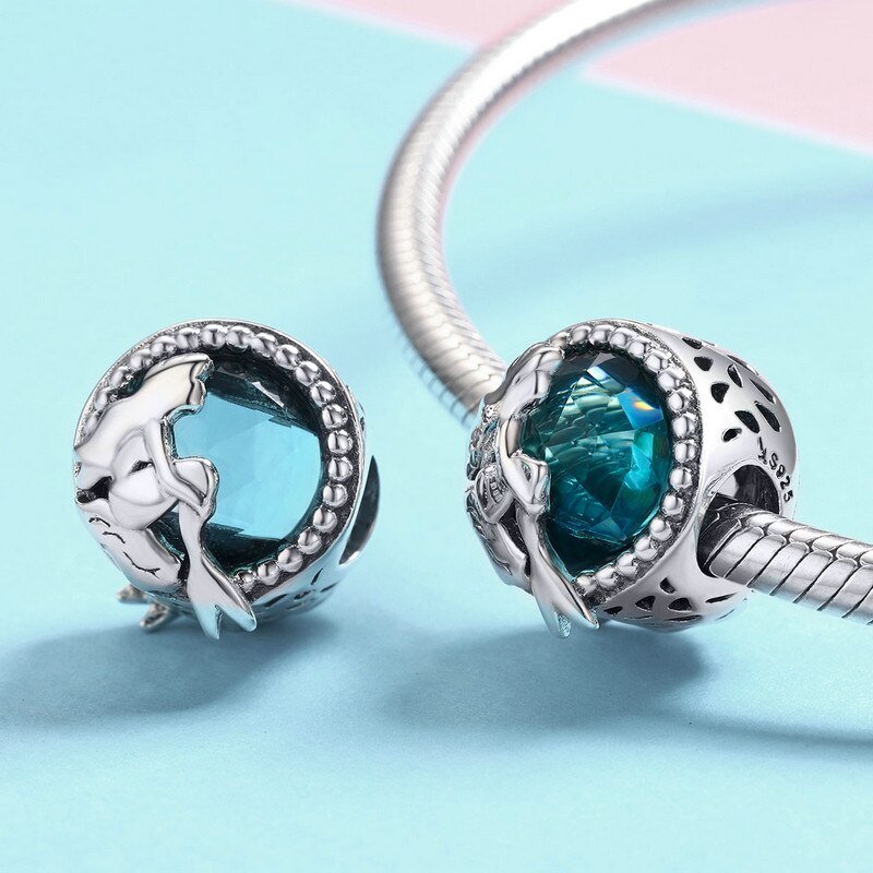 Silver Charm Modish Mermaid Blue Round CZ Charm For Sale - sursenso Charm