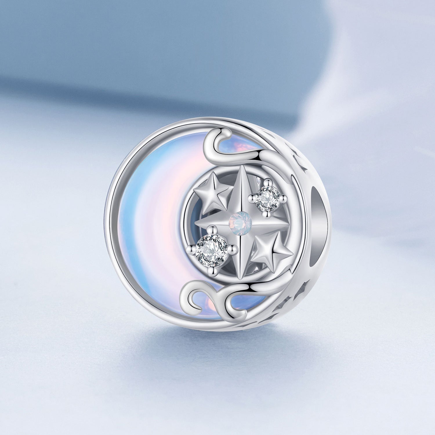 Silver Charm Moon Starburst CZ Charm For Sale - sursenso Charm