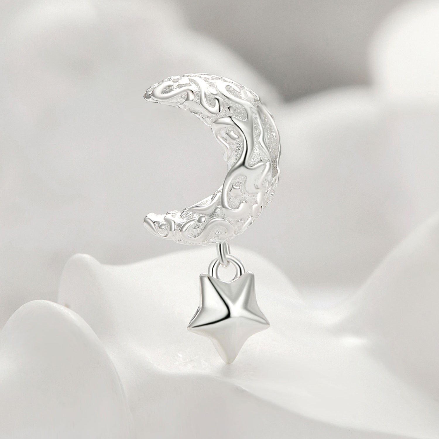 Silver Charm Moon Twist Pattern Stars Charm For Sale - sursenso Charm