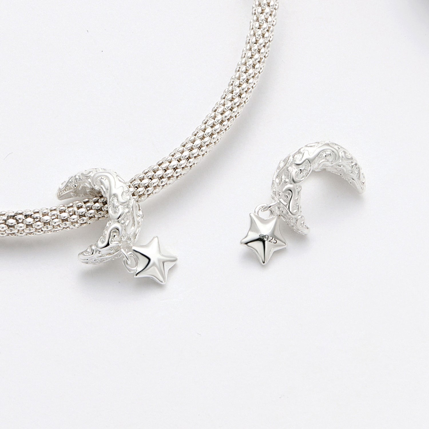 Silver Charm Moon Twist Pattern Stars Charm For Sale - sursenso Charm