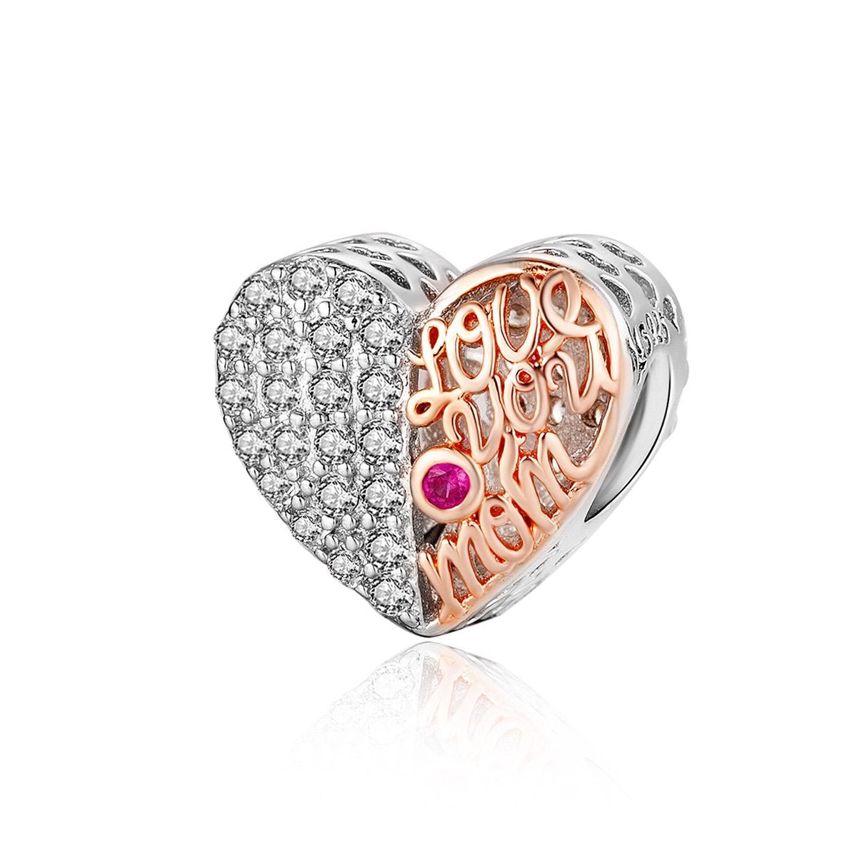 Silver Charm Mother's Love Heart Rose Gold Openwork CZ Charm For Sale - sursenso Charm