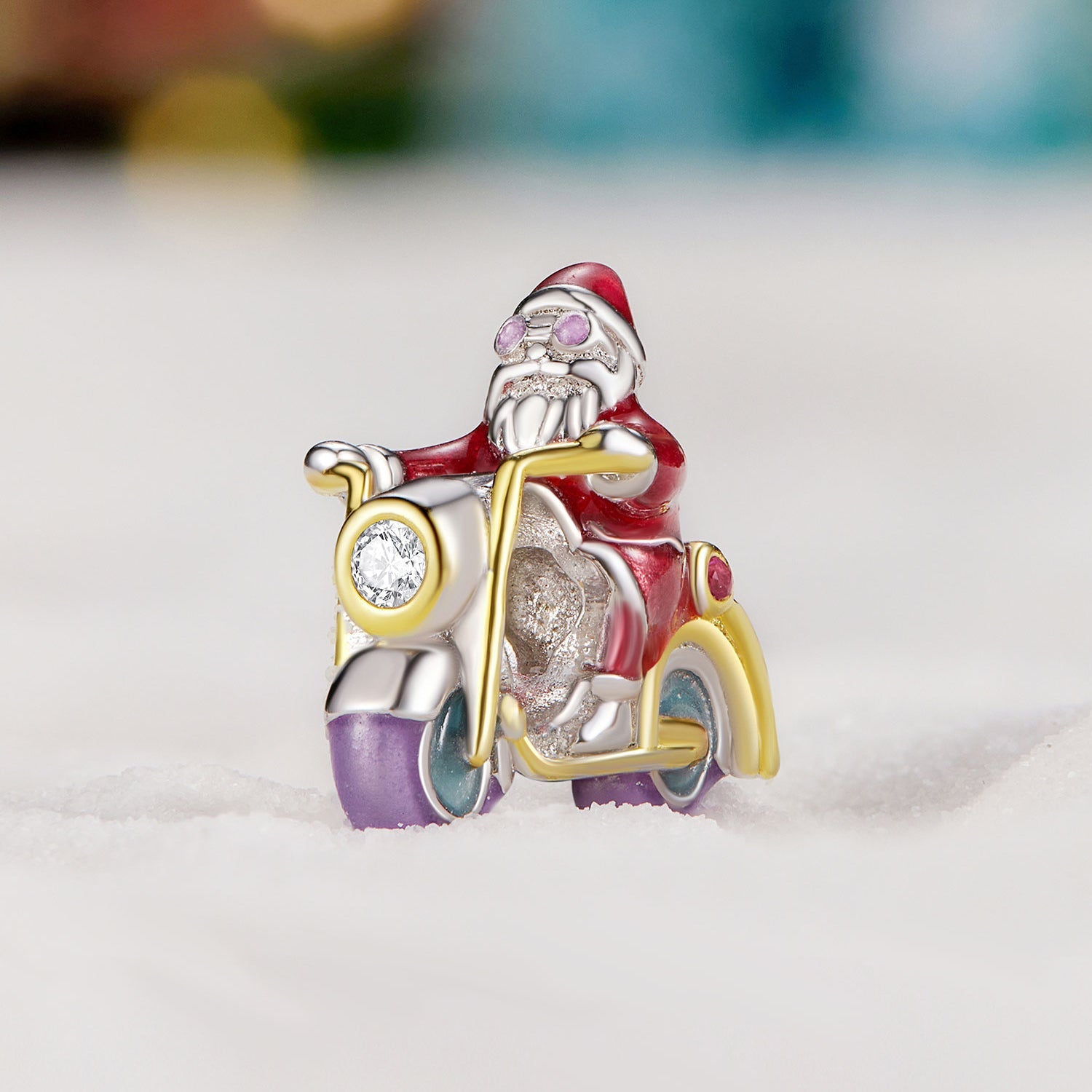 Silver Charm Motorcycle Santa CZ Charm For Sale - sursenso Charm