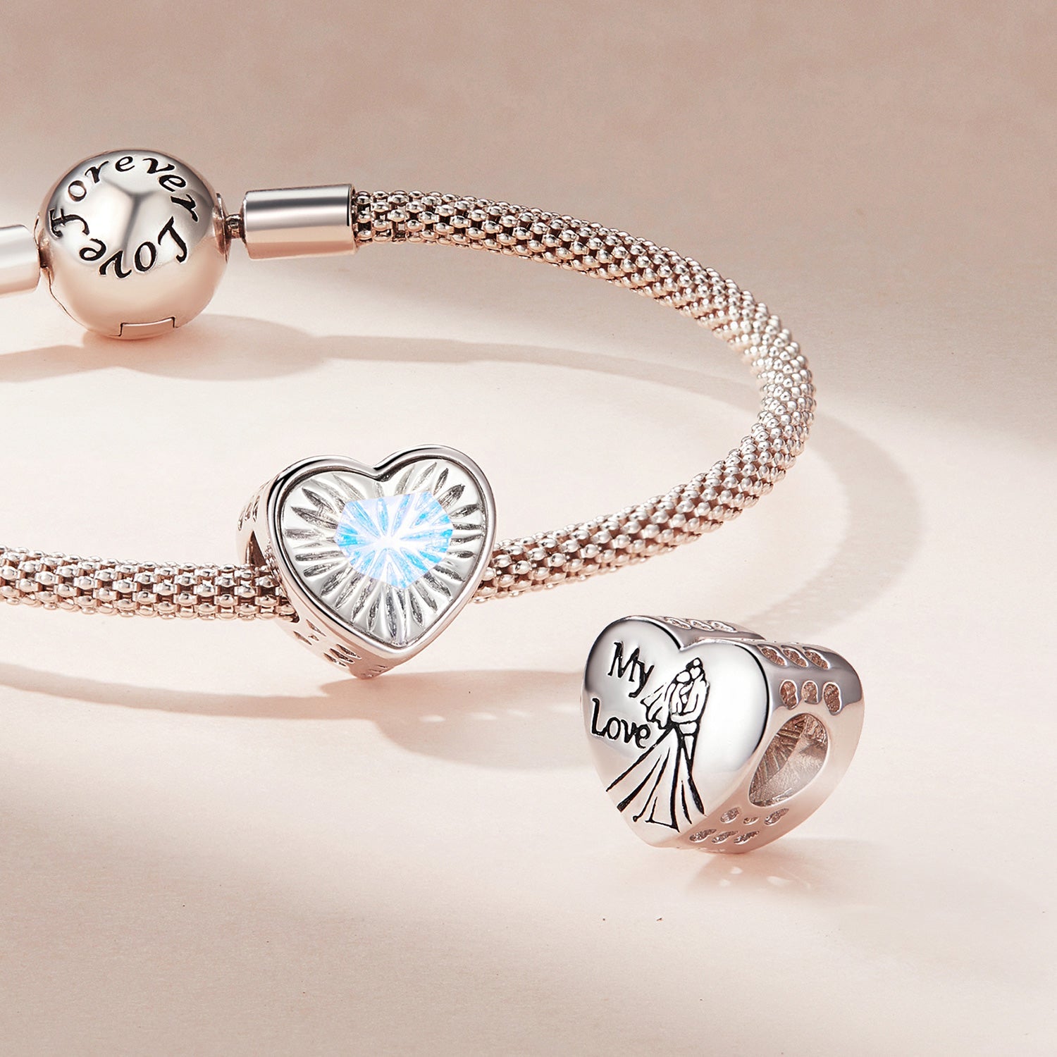 Silver Charm My Love Wedding Blue Fireworks Heart Charm For Sale - sursenso Charm