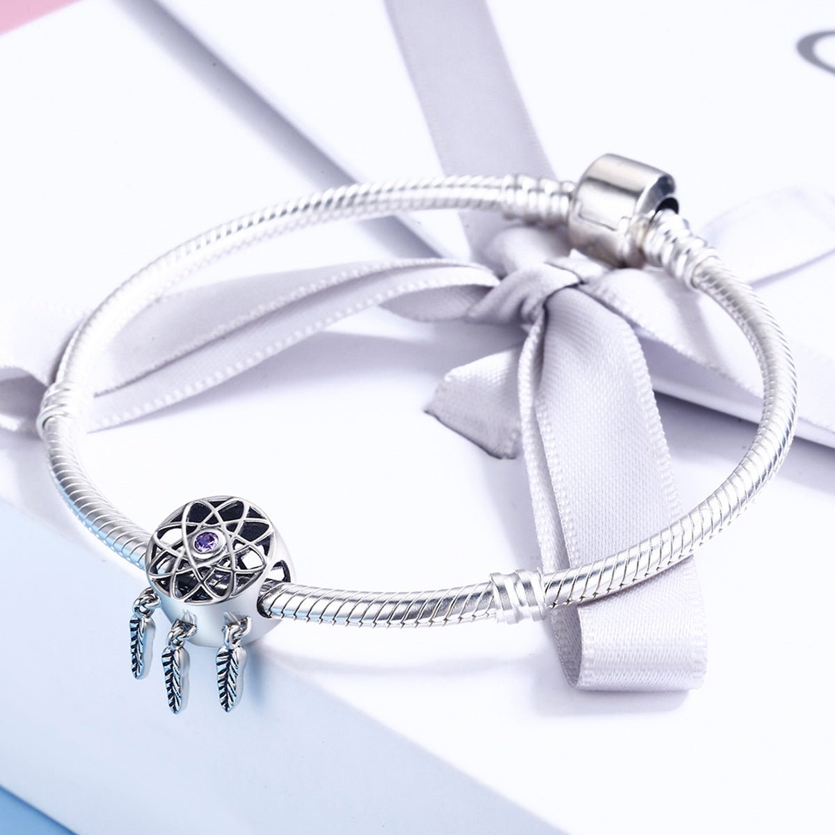 Silver Charm Mystical Crystal Dream Catcher Net CZ Charm For Sale - sursenso Charm