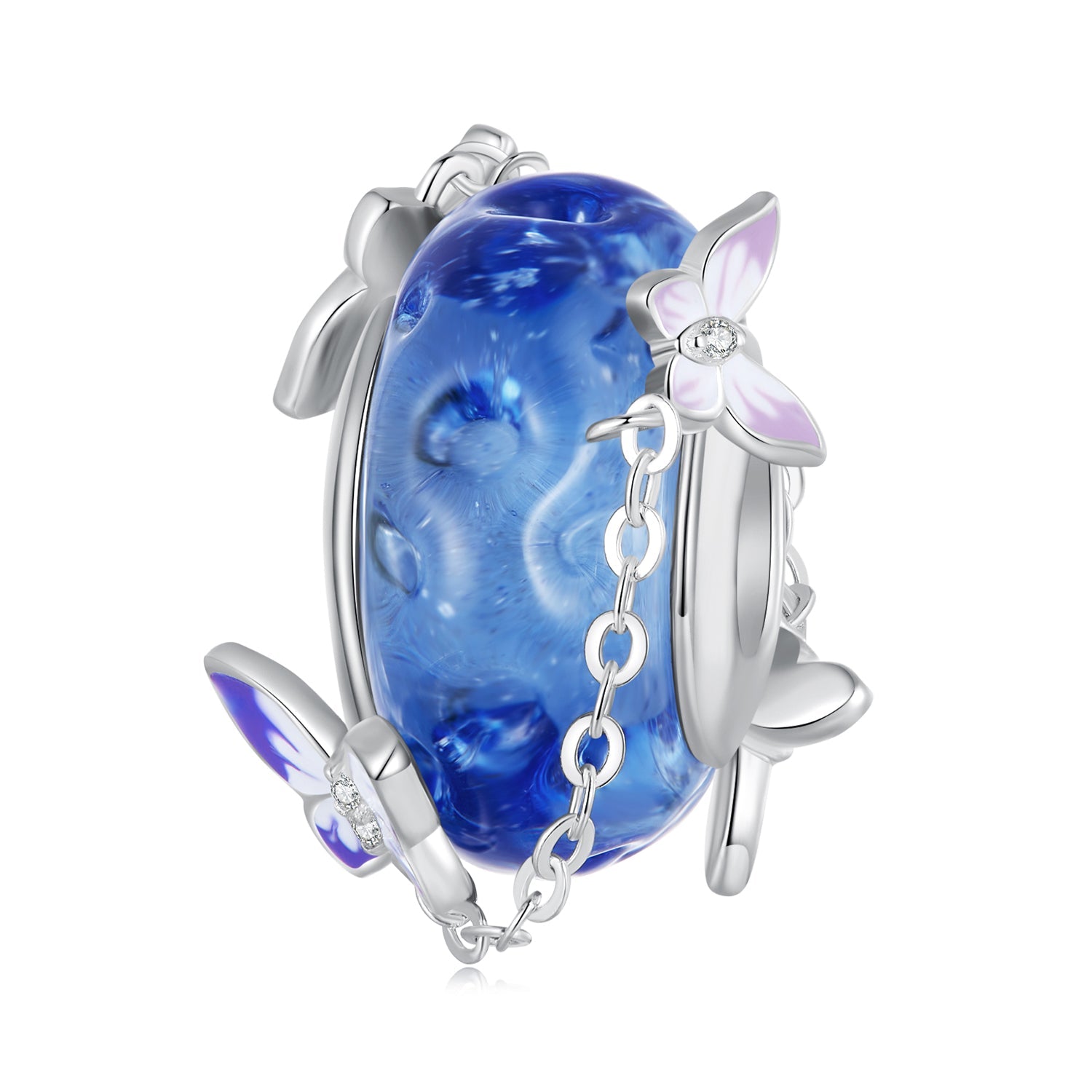 Silver Charm Ocean Blue Butterfly Tassel CZ Charm For Sale - sursenso Charm