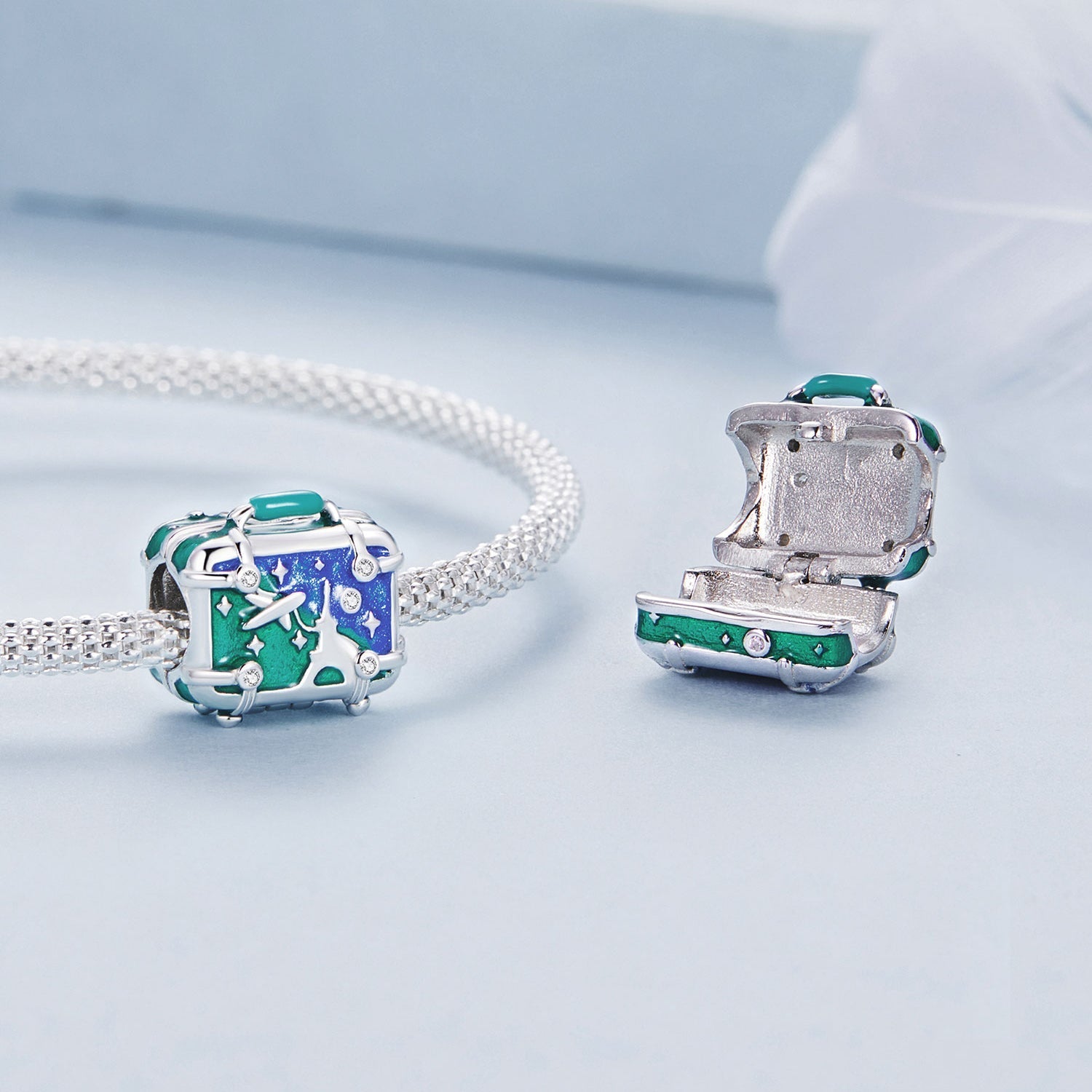 Silver Charm Openable Suitcase CZ Charm For Sale - sursenso Charm