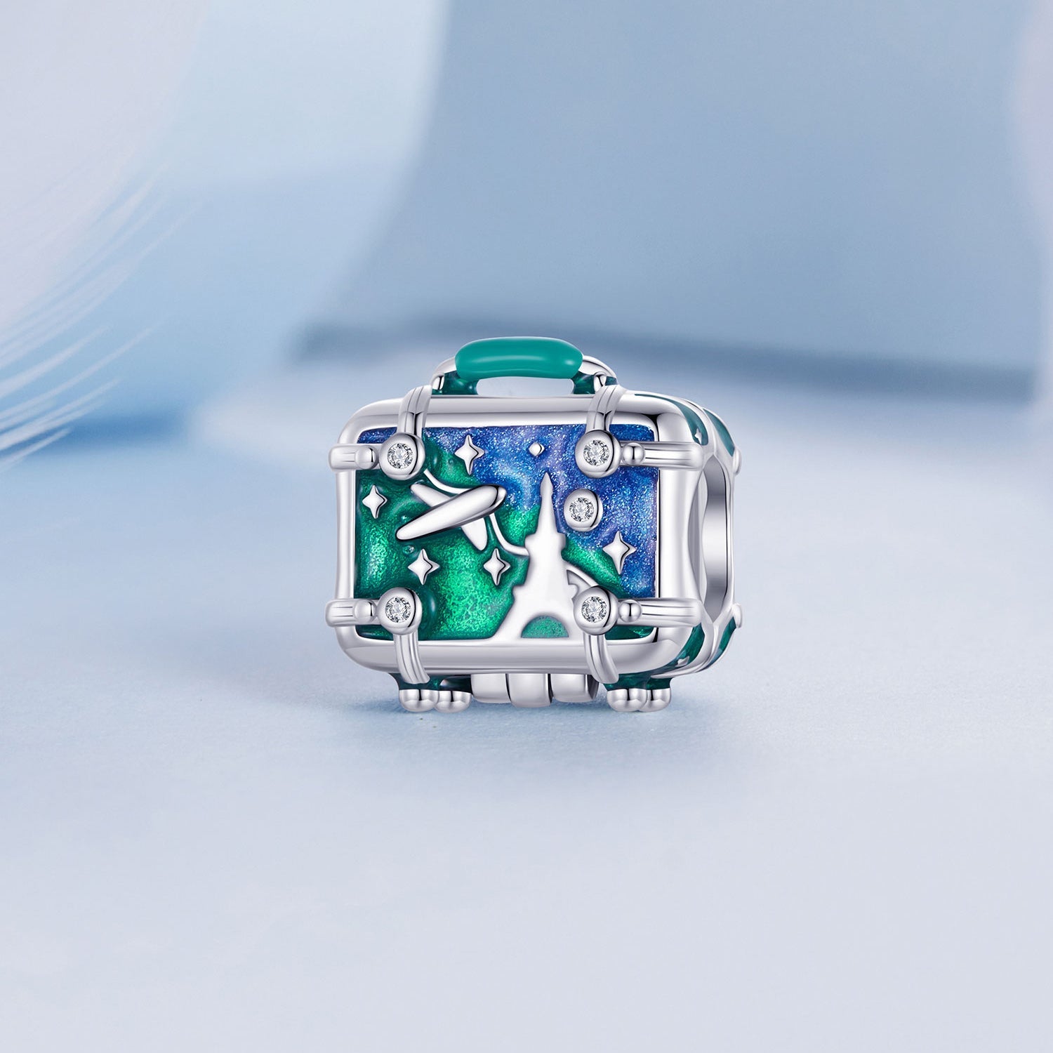 Silver Charm Openable Suitcase CZ Charm For Sale - sursenso Charm