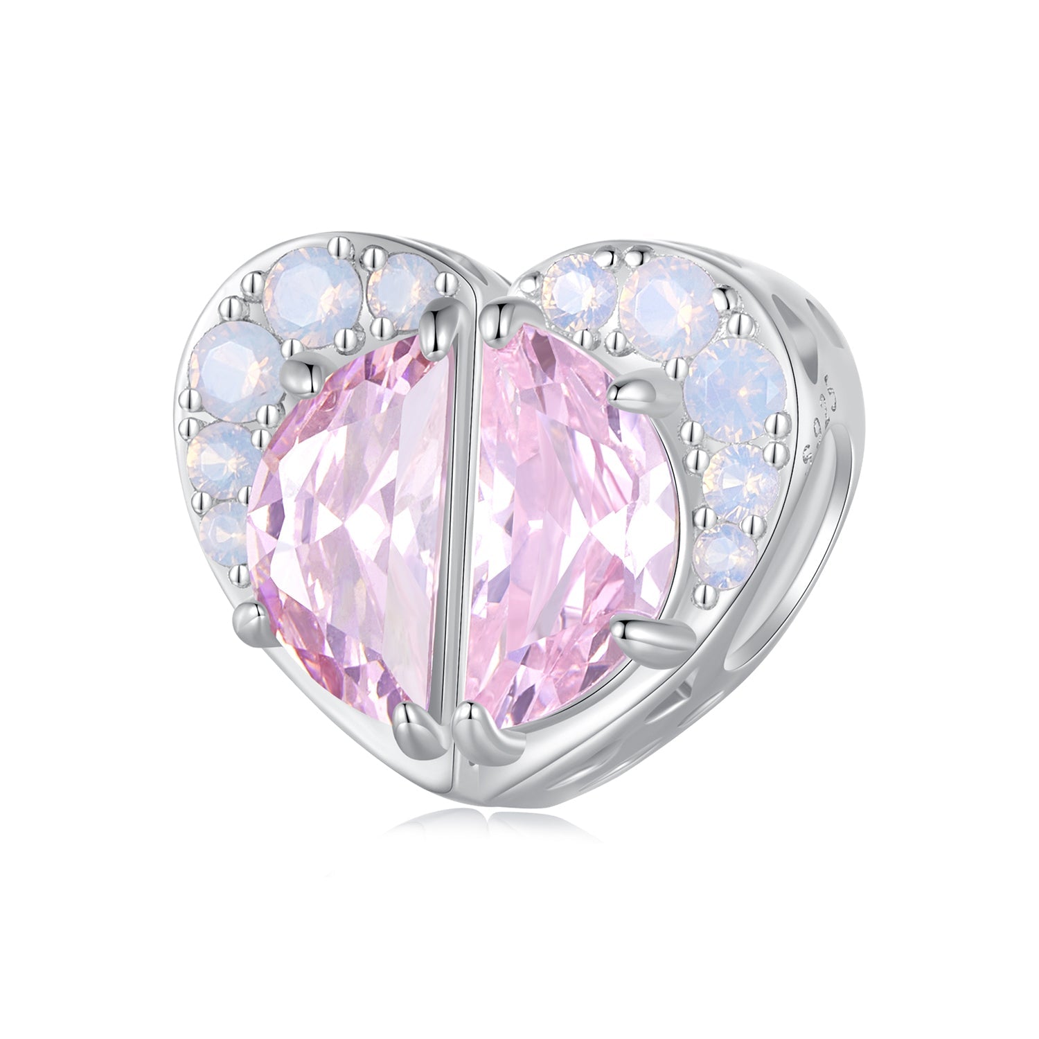 Silver Charm Pink Couple Hearts CZ Charm For Sale - sursenso Charm