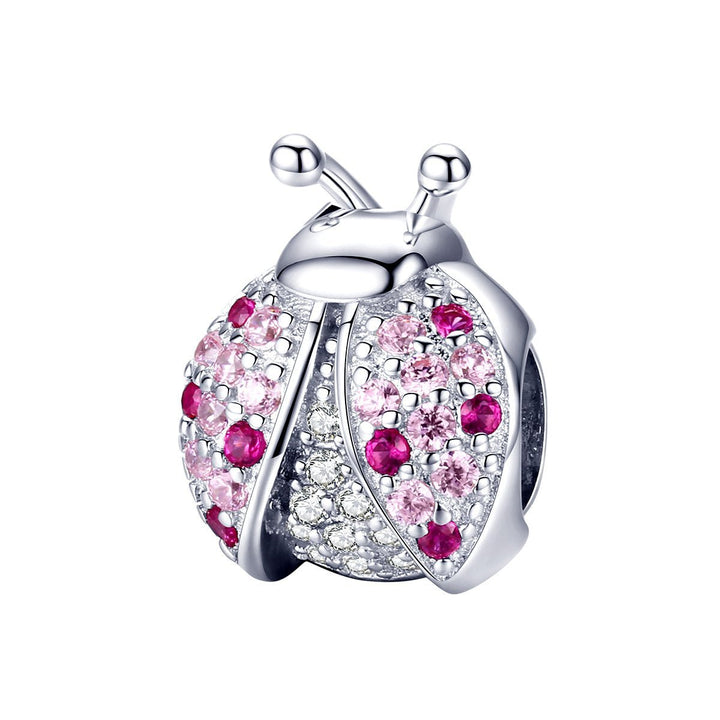 Silver Charm Pink Crystal Ladybug CZ Charm For Sale - sursenso