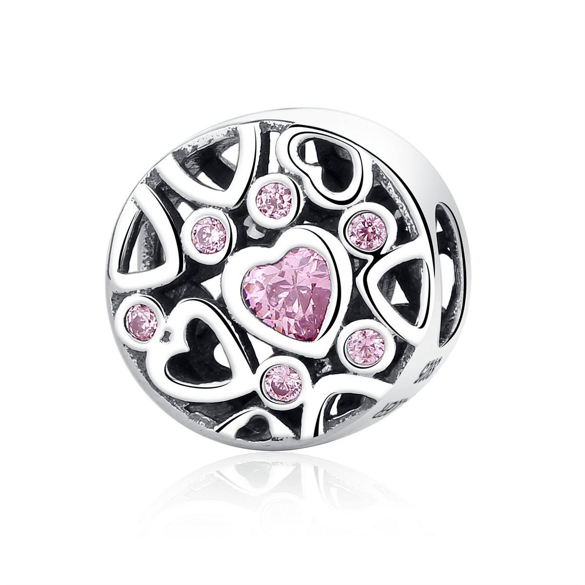 Silver Charm Pink Crystal Love Heart CZ Charm For Sale - sursenso Charm