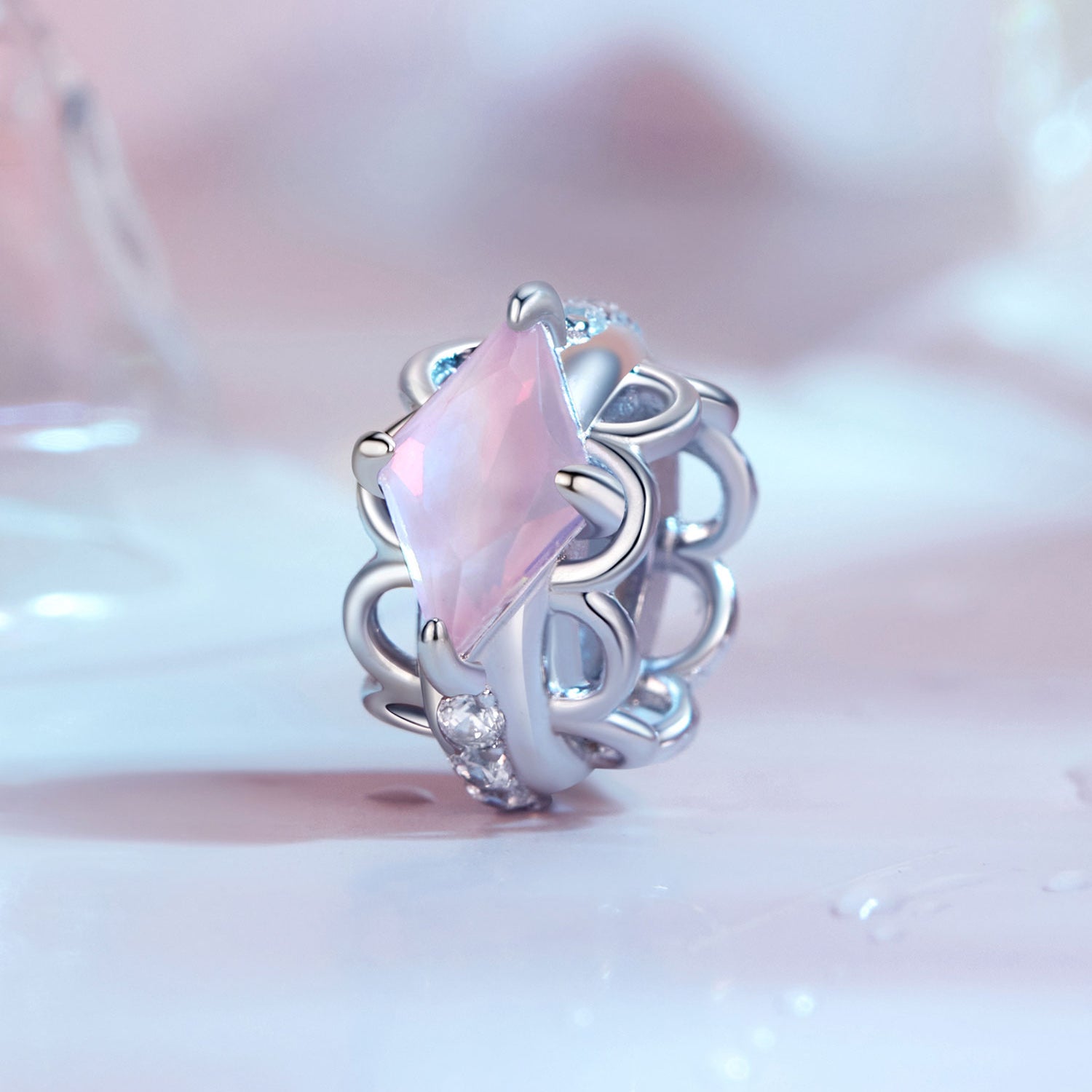 Silver Charm Pink Lace Silicone CZ Charm For Sale - sursenso Charm