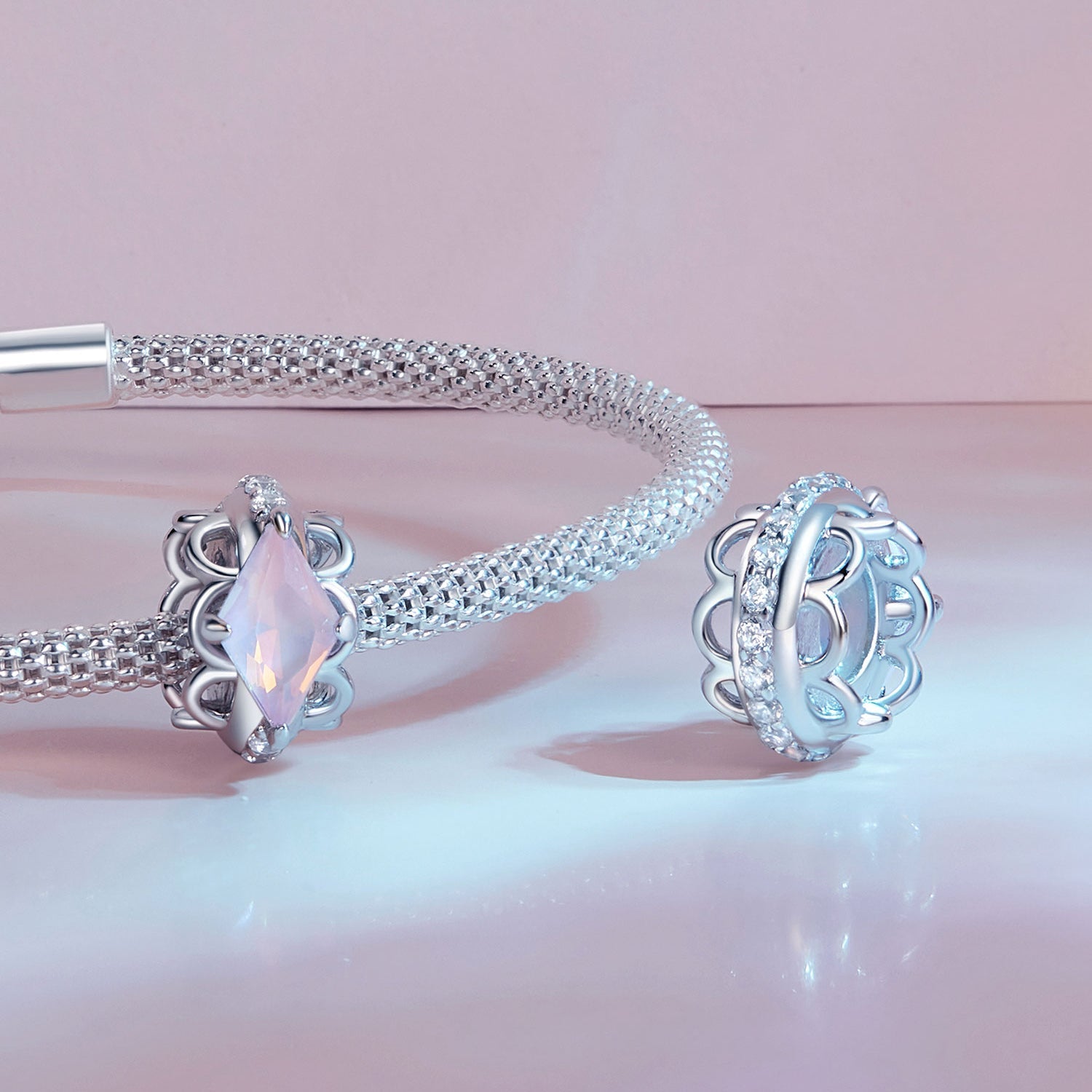 Silver Charm Pink Lace Silicone CZ Charm For Sale - sursenso Charm