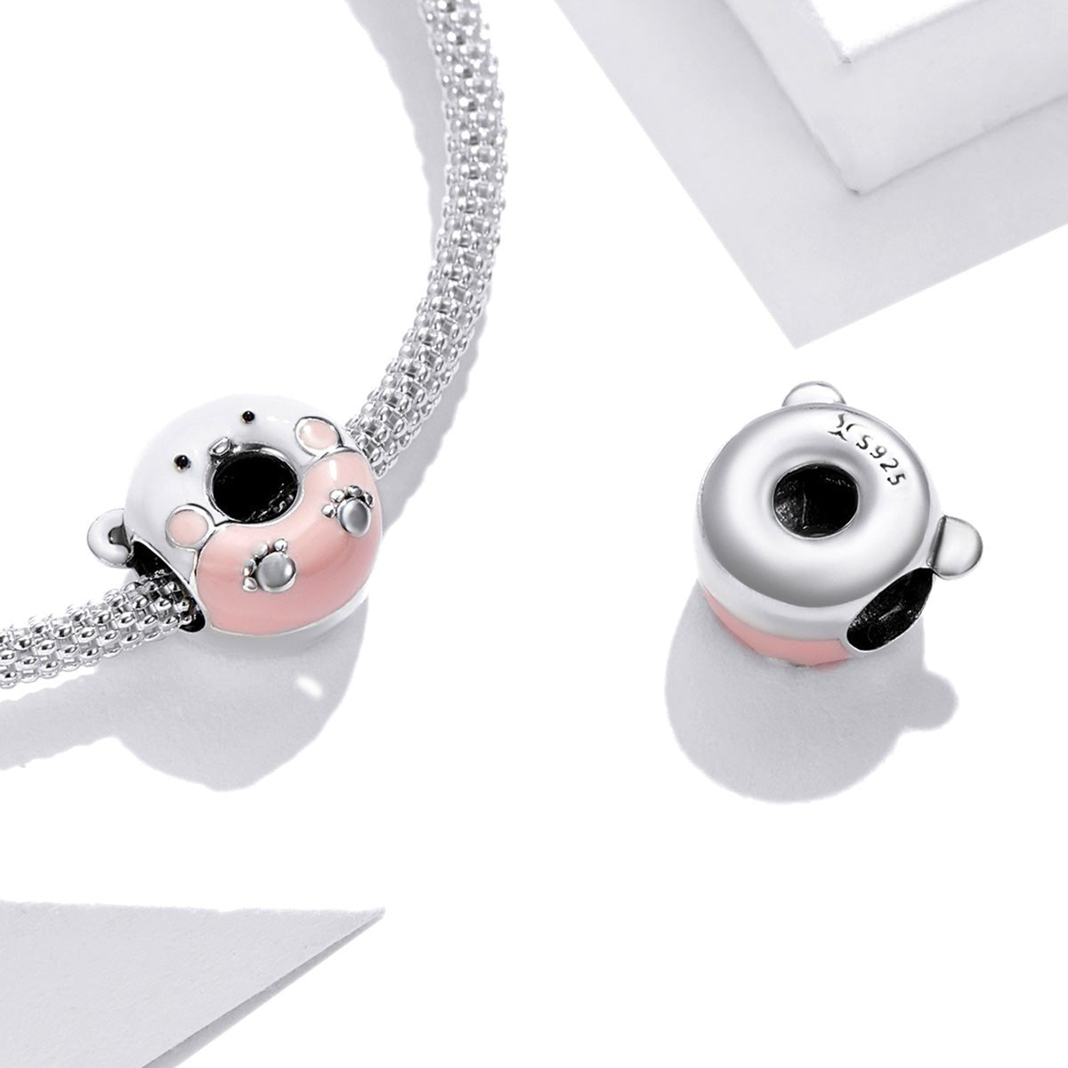 Silver Charm Pink Little Bear Doughnut Charm For Sale - sursenso Charm
