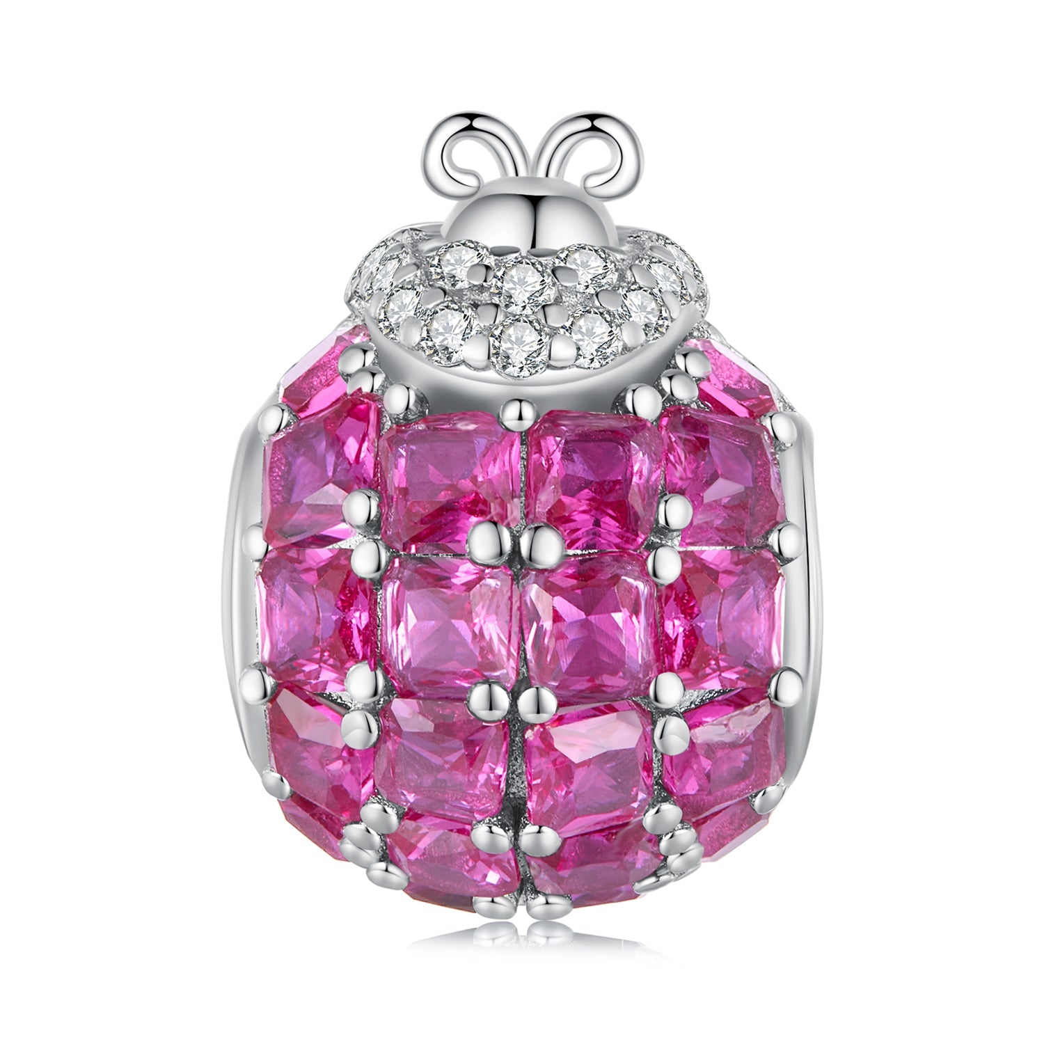 Silver Charm Pink Shiny Ladybug CZ Charm For Sale - sursenso Charm