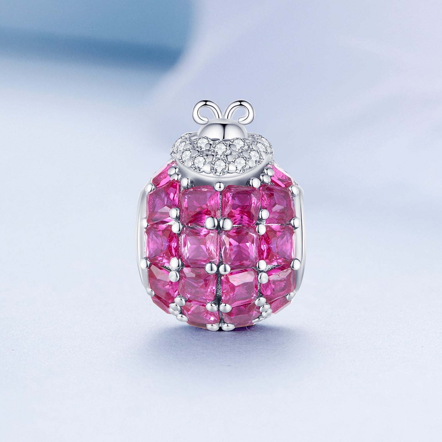 Silver Charm Pink Shiny Ladybug CZ Charm For Sale - sursenso Charm