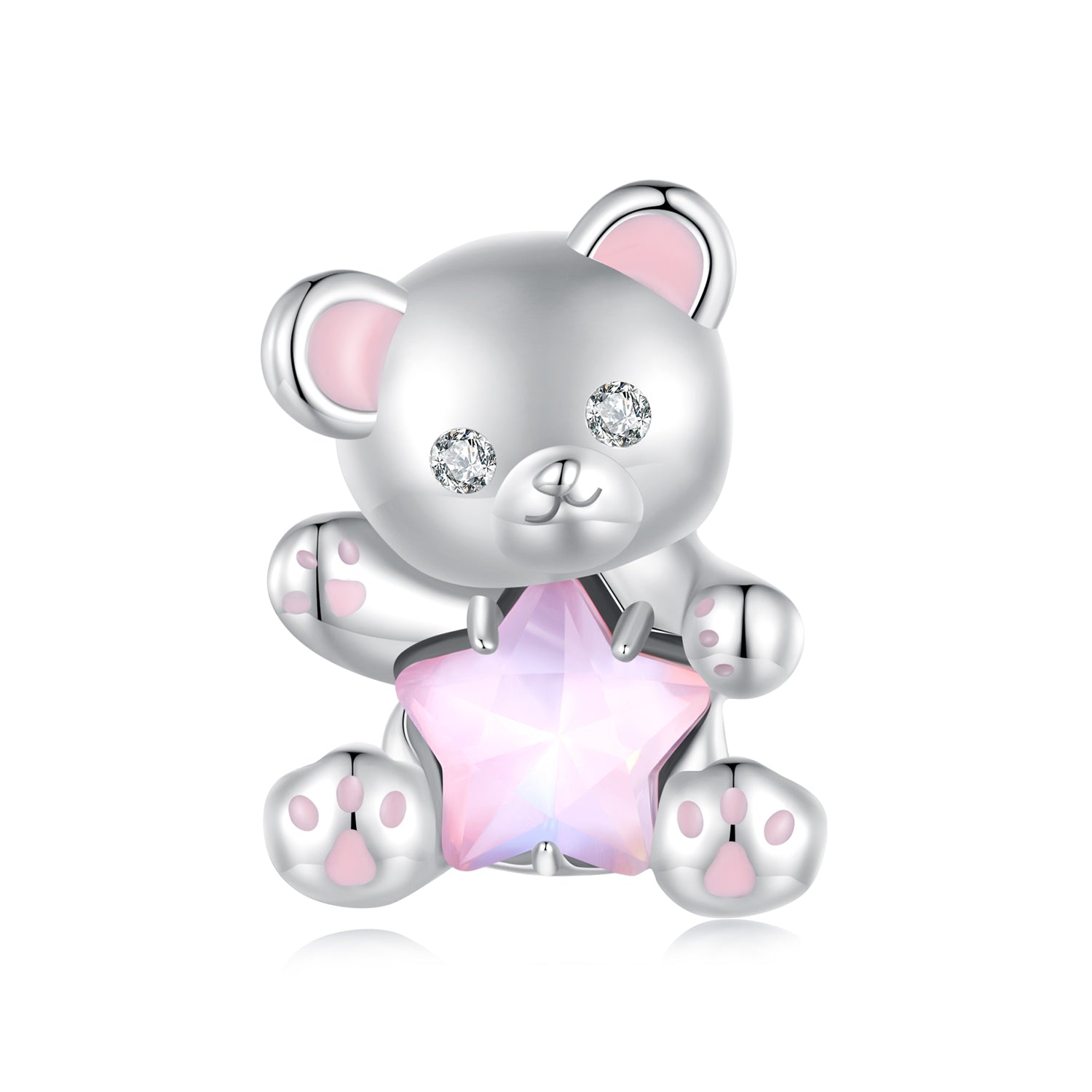 Silver Charm Pink Star Bear CZ Charm For Sale - sursenso Charm