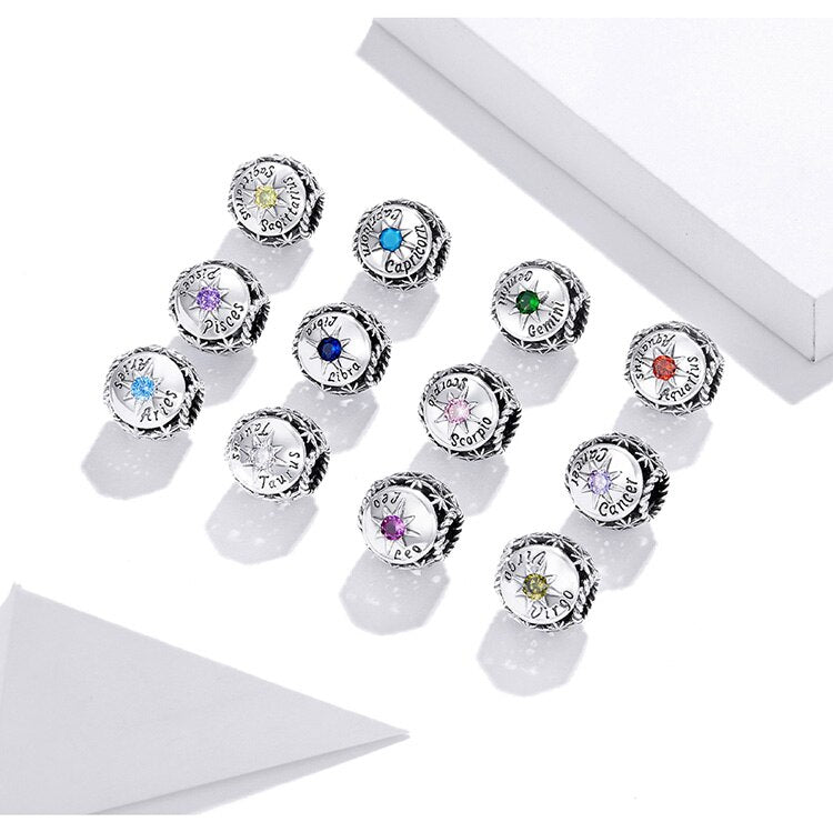 Silver Charm Pisces Zodiac Clear Twelve Constellation Stars CZ Charm For Sale - sursenso Charm